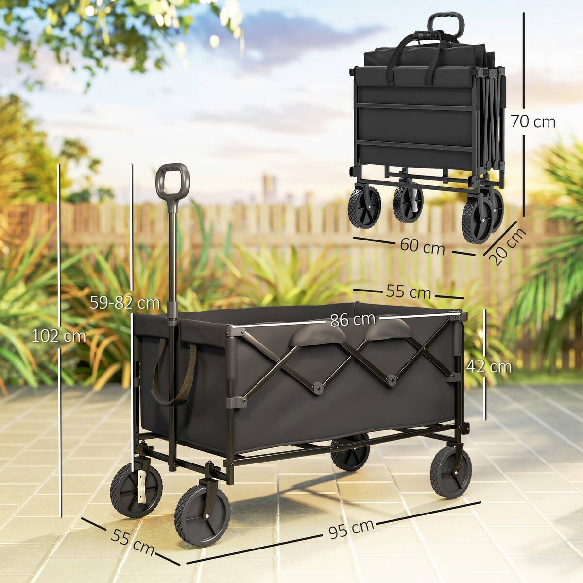 Outsunny Gartenwagen schwarz Polyester B/H/L: ca. 55x102x95 cm