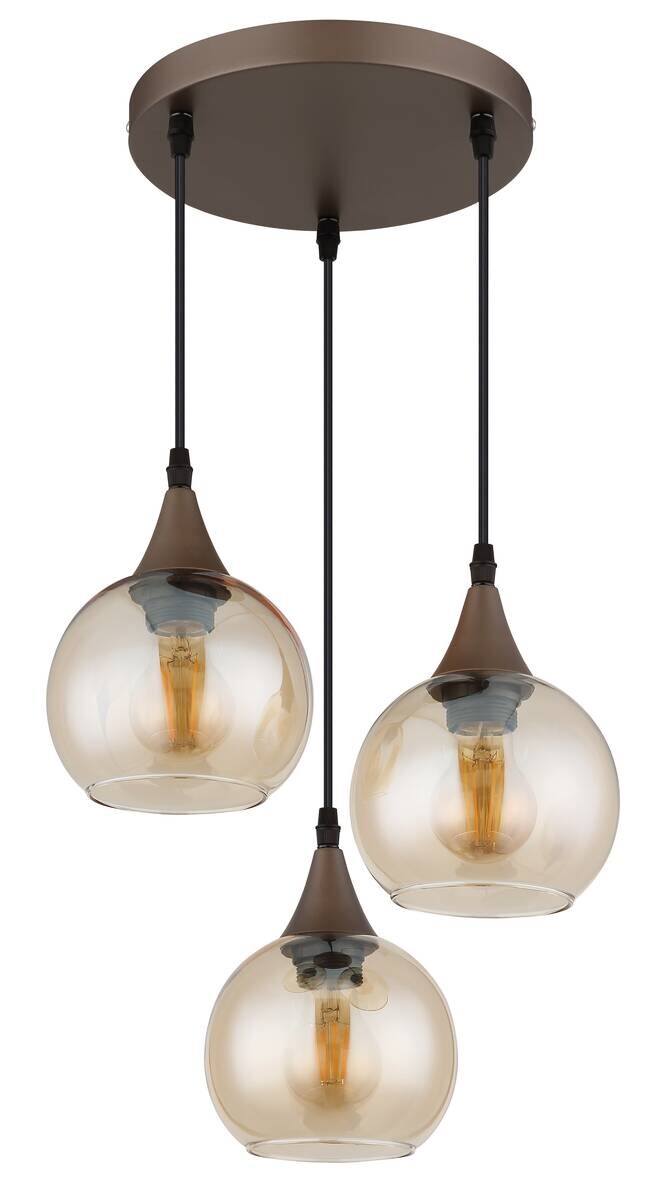 Pendelleuchte Nika Cappuccino amber Metall Glas H/D: ca. 120x35 cm E27 3 Brennstellen
