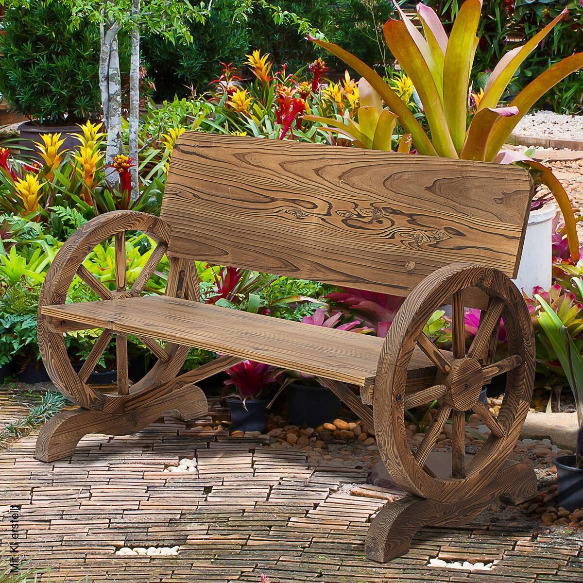 Outsunny Gartenbank dunkelbraun Holz B/H/T: ca. 114x80x58 cm