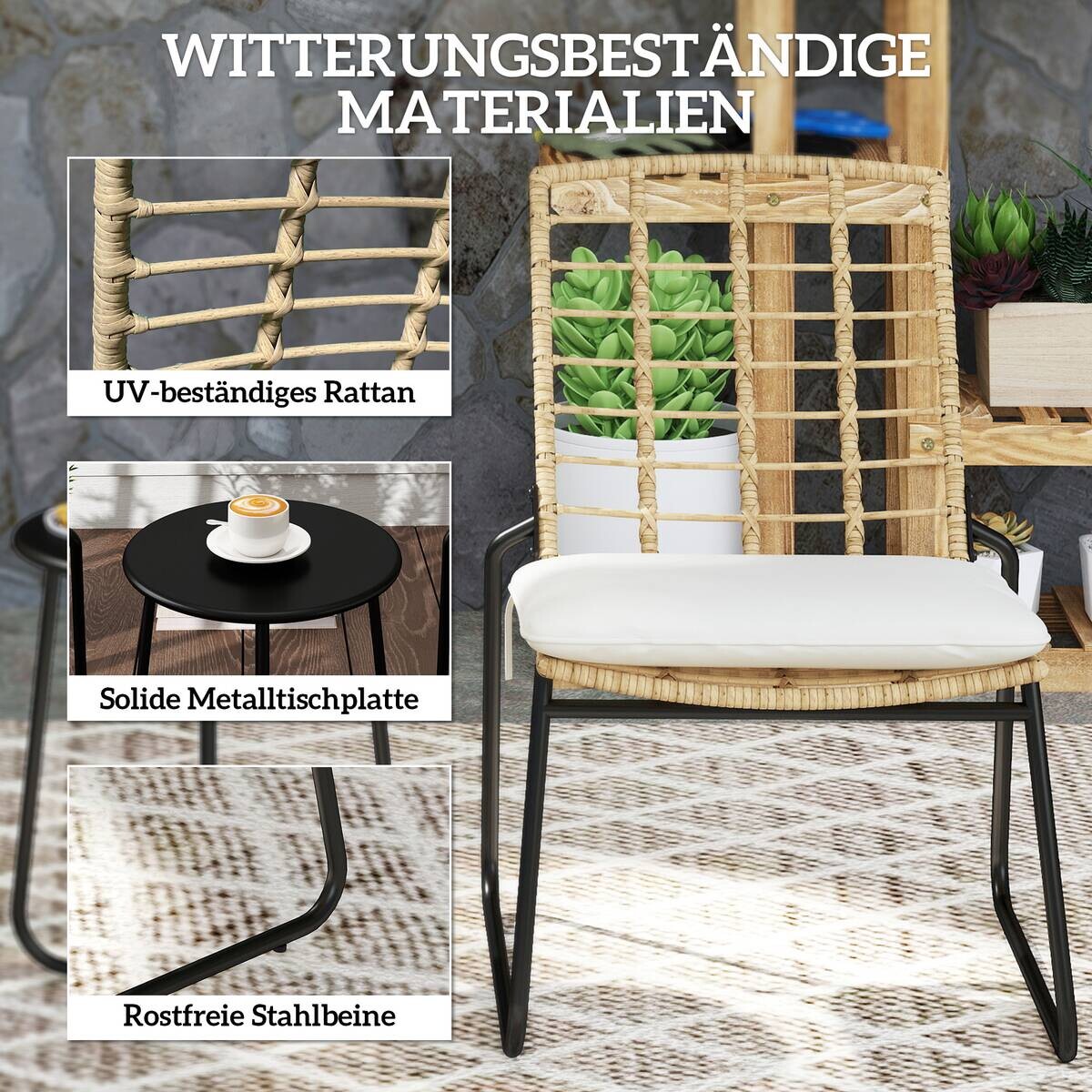 Outsunny Balkonmöbel Set beige Stahl B/H/L: ca. 56x78x67 cm