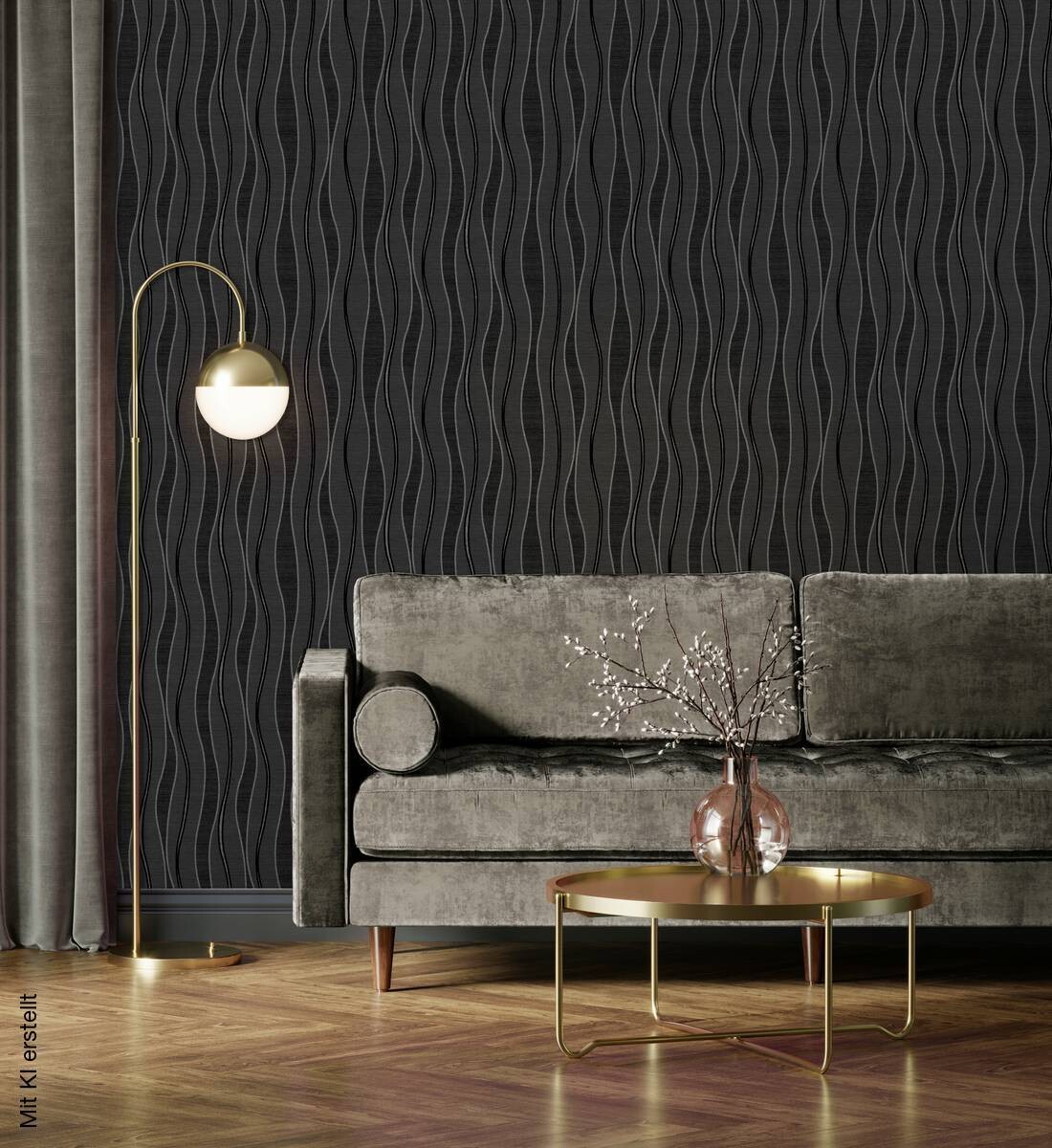 UGEPA Vinyltapete Wellen schwarz silber B/L: ca. 53x1005 cm