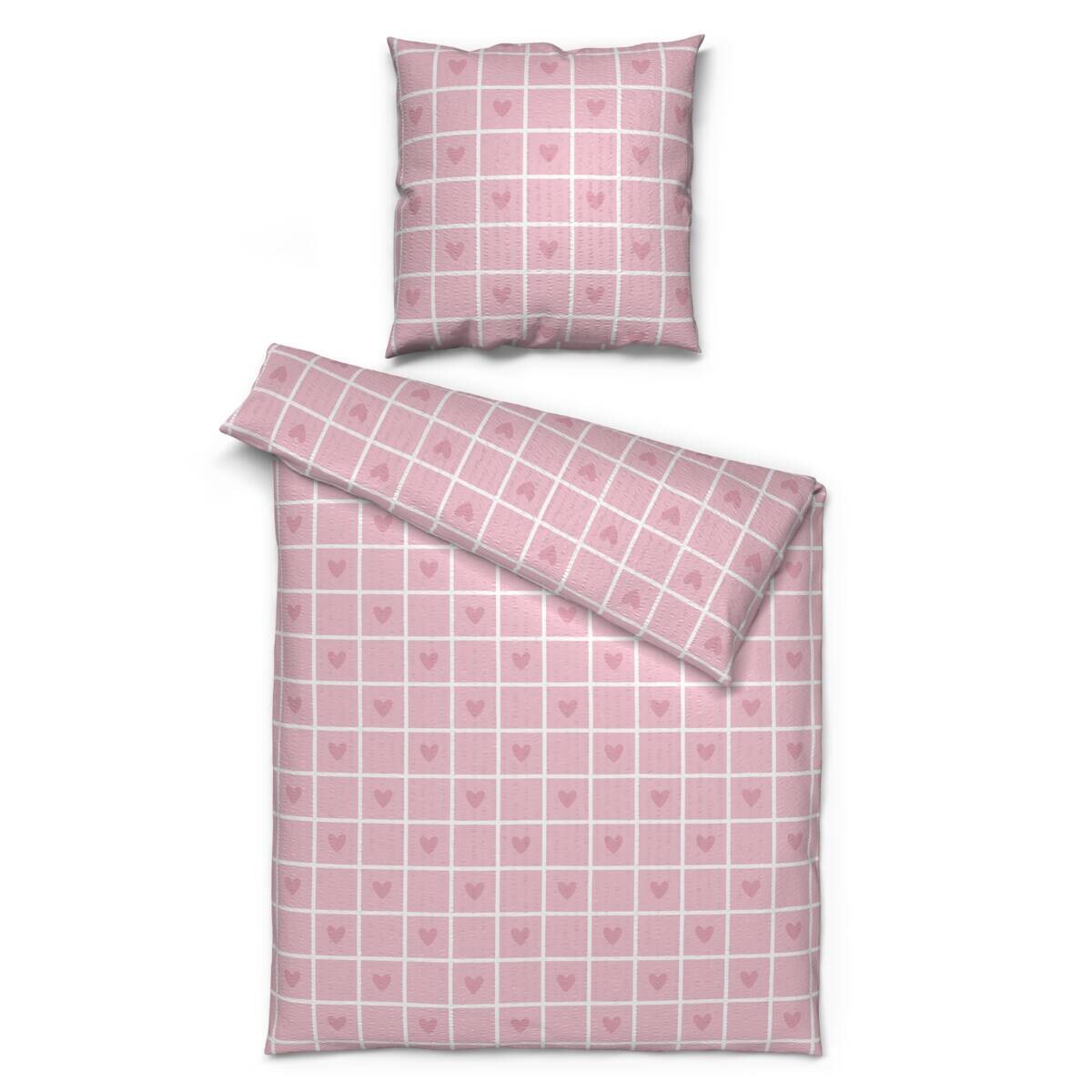 Microfaser Bettwäsche Seersucker rosa 100% Polyester B/L: ca. 135x200 cm