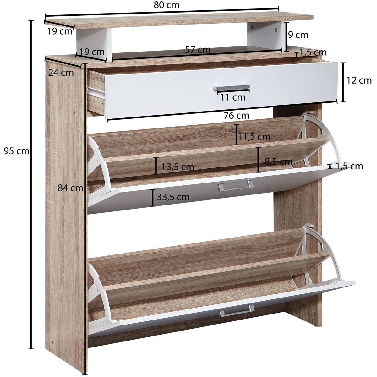Schuhschrank Eiche Sonoma Nachbildung weiß B/H/T: ca. 80x95x24 cm