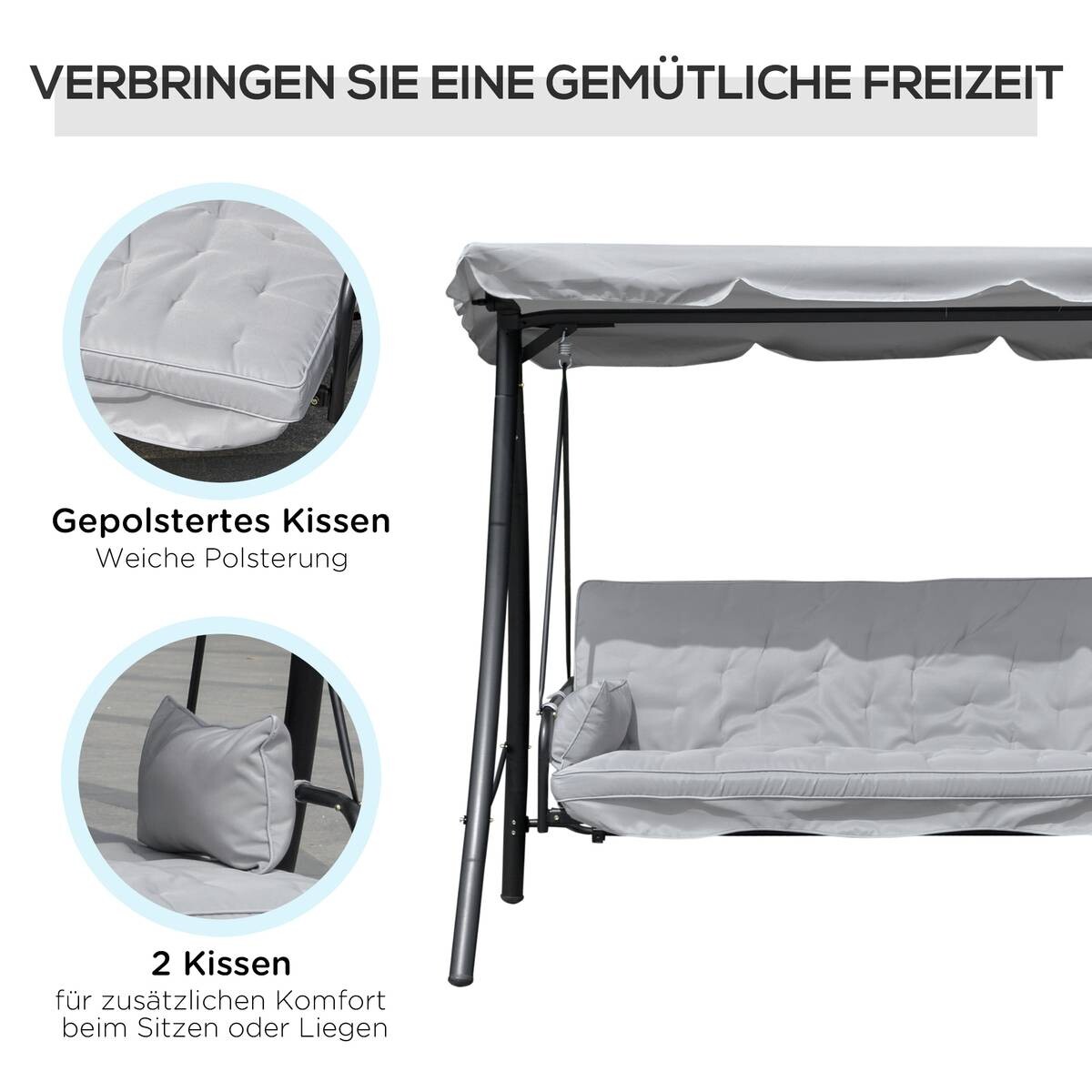 Outsunny Hollywoodschaukel grau Metall B/H/L: ca. 114x170x209 cm