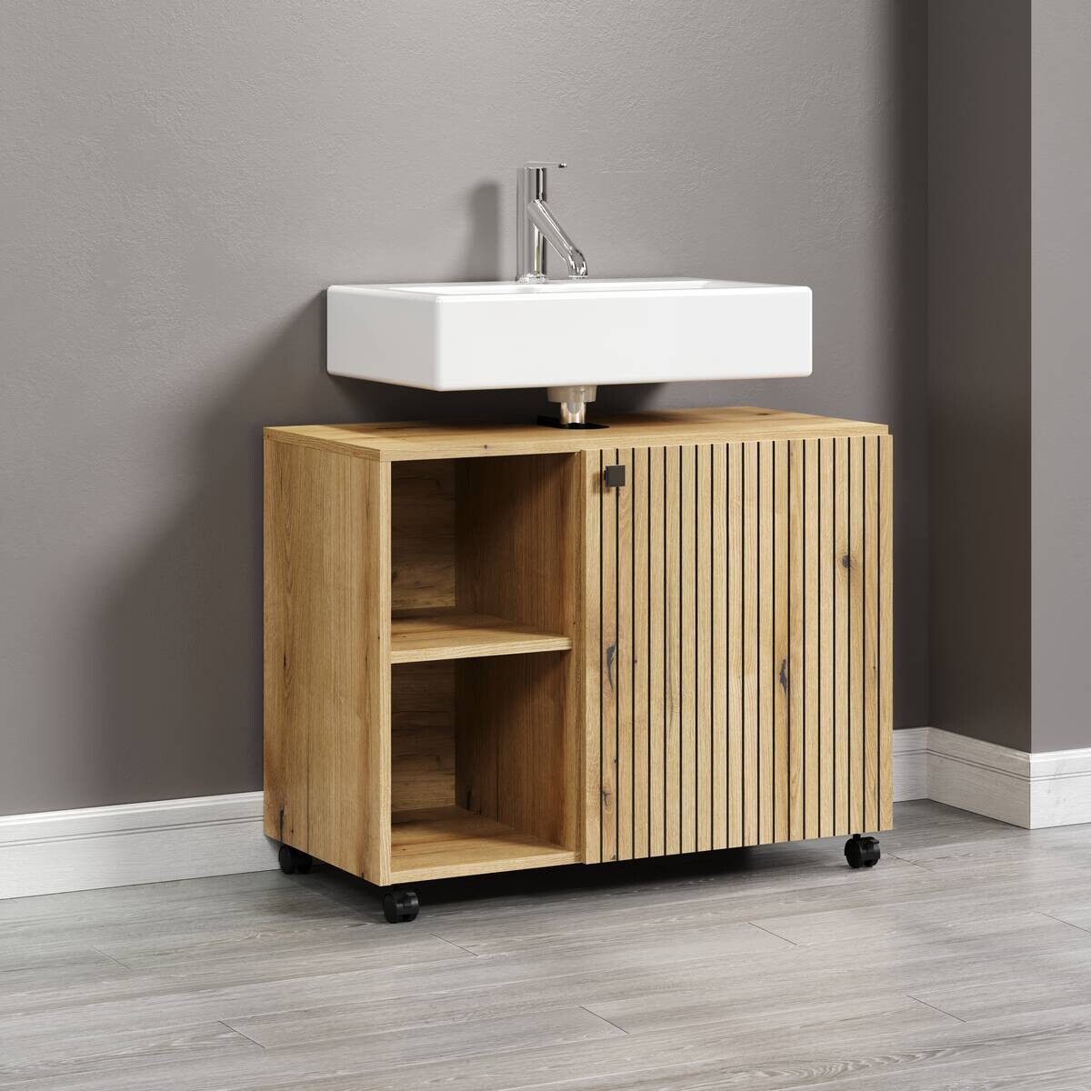 Waschbeckenunterschrank Pure Bliss Eiche Evoke Oak Nachbildung schwarz B/H/T: ca. 80x64x42 cm