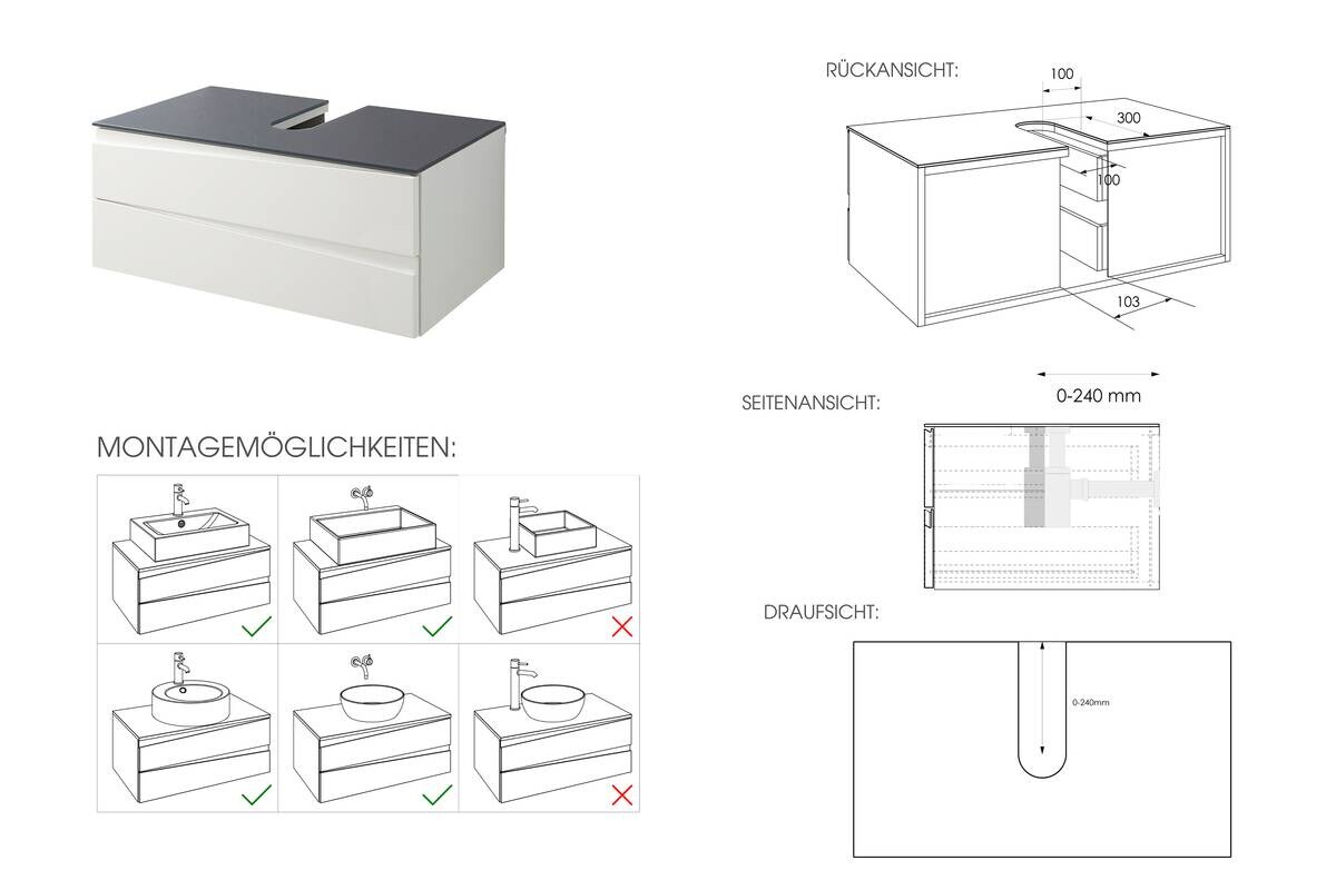 Waschplatz SHAPE grau weiß Hochglanz B/H/T: ca. 80x33x47 cm