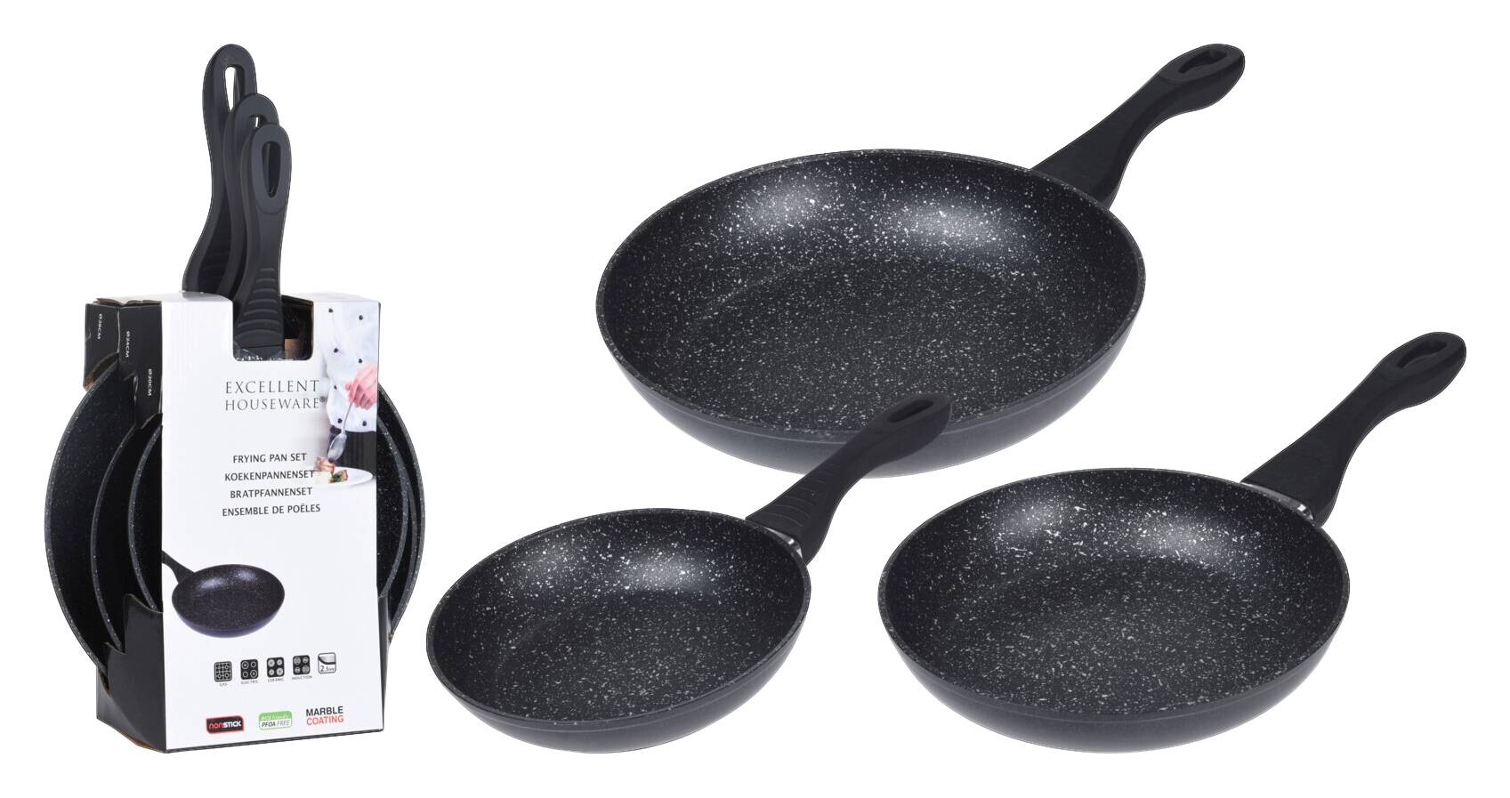 Pfannenset schwarz Aluminium 3 tlg.