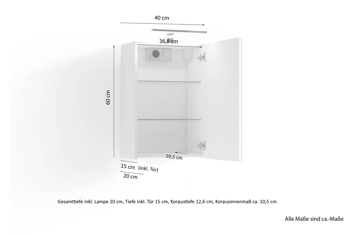 Spiegelschrank SPREE weiß matt B/H/T: ca. 40x60x15 cm