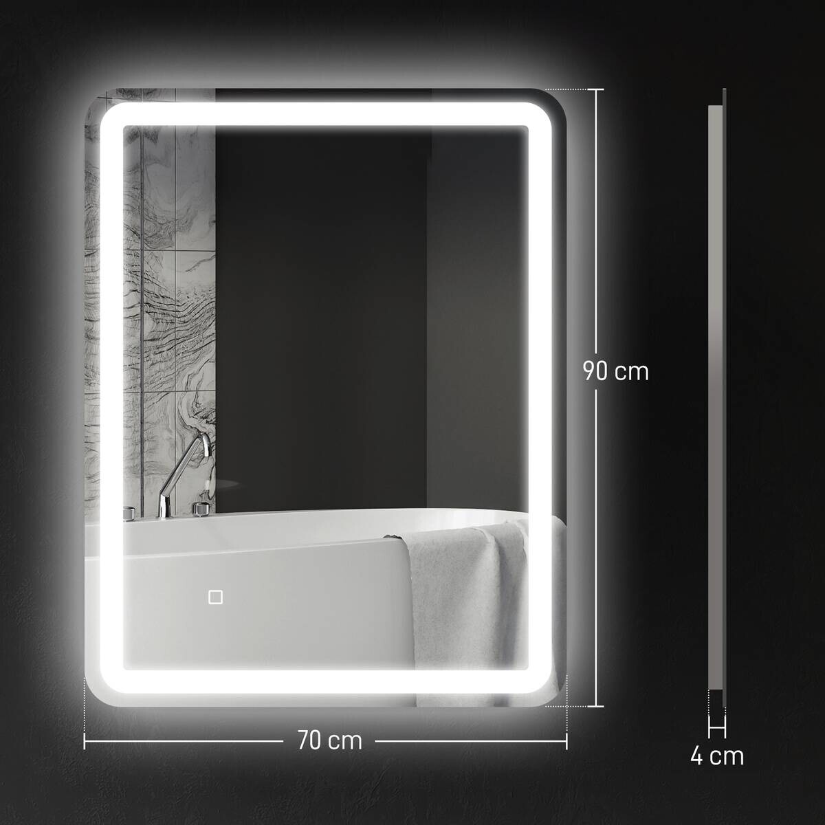 HOMCOM LED-Bad-Spiegel silber B/H/L: ca. 70x4x90 cm