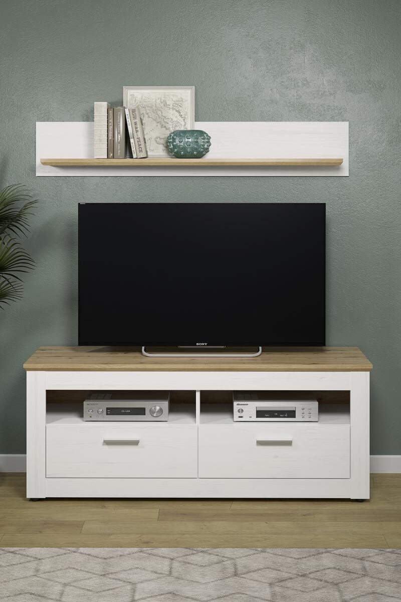TV-Lowboard Shade weiß Pinie Nachbildung Eiche Artisan Nachbildung B/H/T: ca. 148x59x45 cm