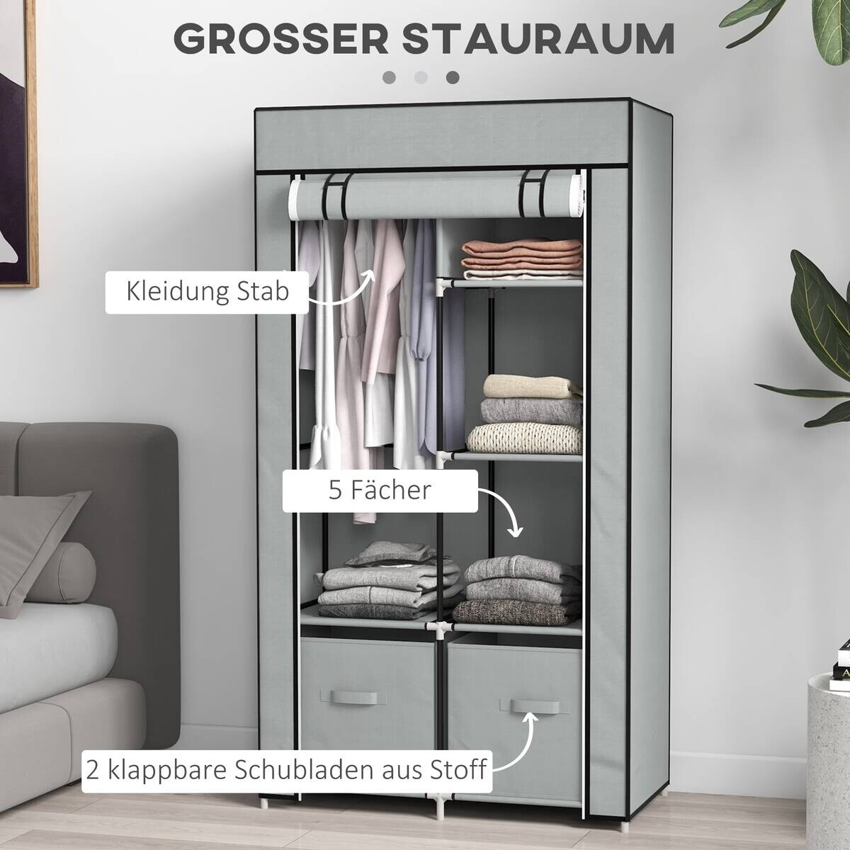 HOMCOM Kleiderschrank hellgrau Polypropylen B/H/L: ca. 42,5x83x162,5 cm
