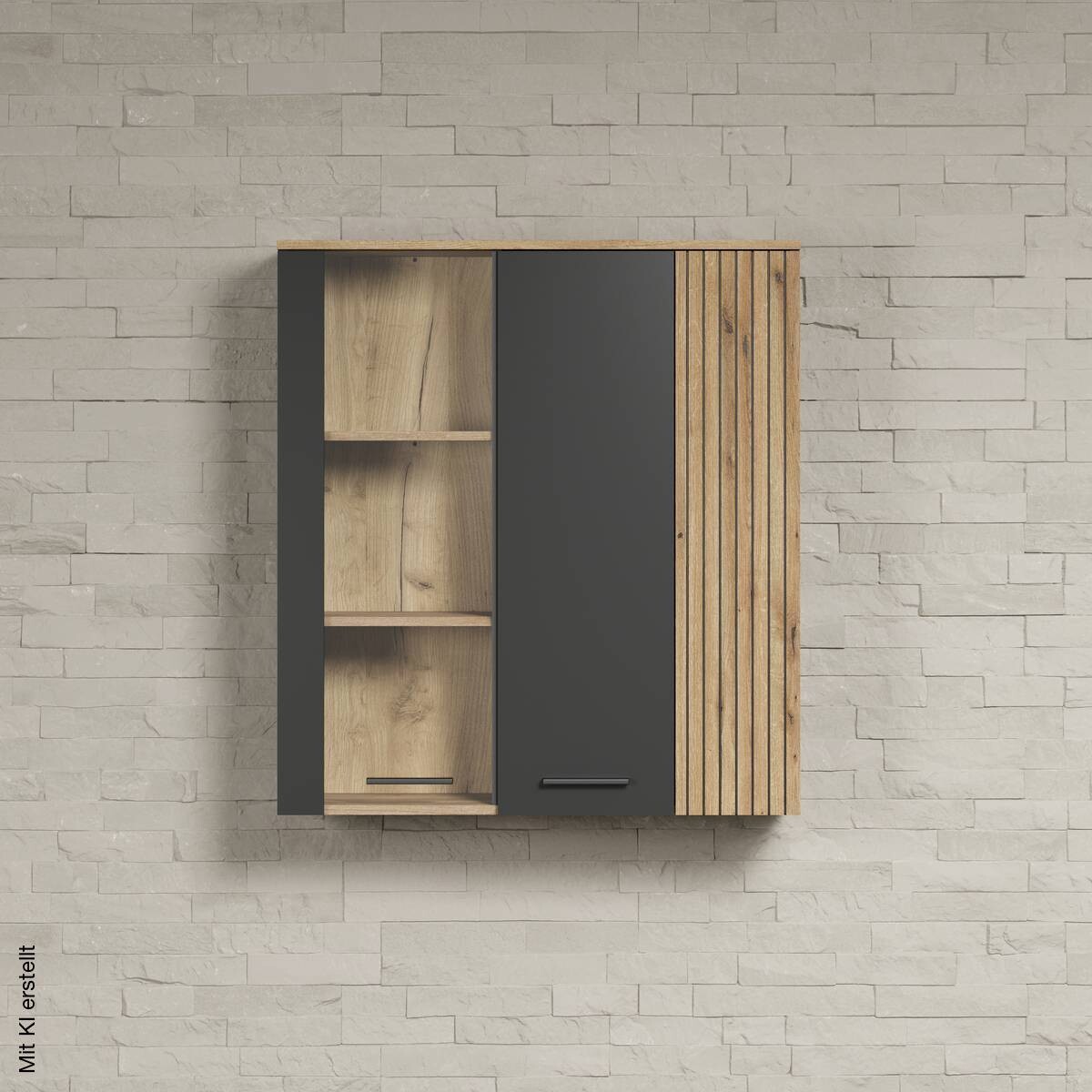 Hängevitrine Esteban anthrazit Eiche Evoke Coast Nachbildung B/H/T: ca. 90x99x34 cm
