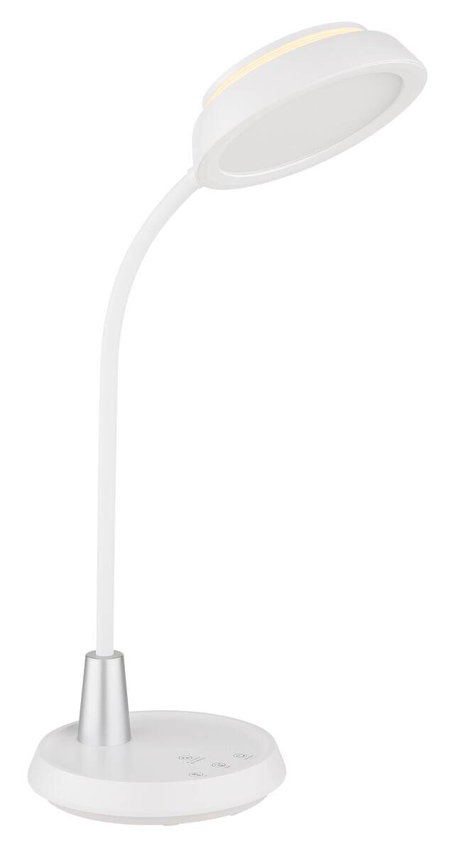 GLOBO Tischleuchte silber weiß Opal Kunststoff Silikon PVC B/H/L: ca. 17,2x44,8x30,6 cm 1 Brennstellen