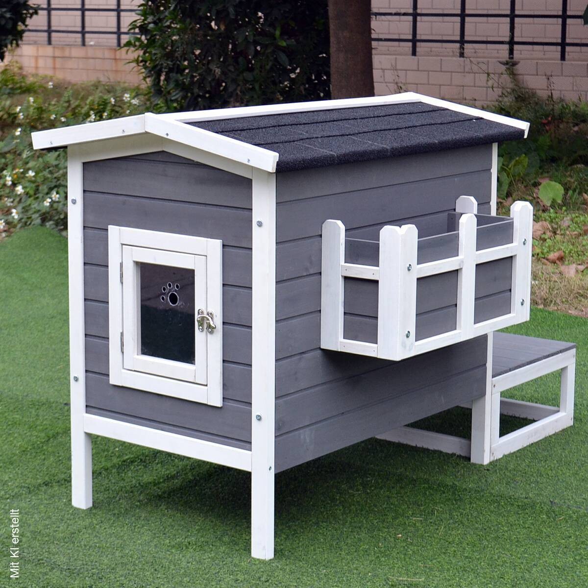 PawHut Katzenhaus grau Holz B/H/L: ca. 67x75x115 cm
