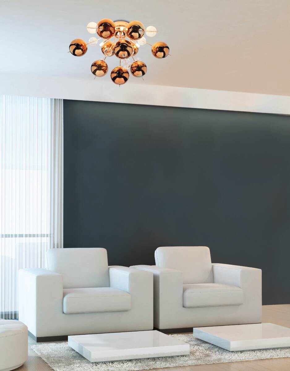 Näve Leuchten Deckenleuchte 1085147 Kupfer Glas Metall B/H/T: ca. 57x38x57 cm G9 6 Brennstellen