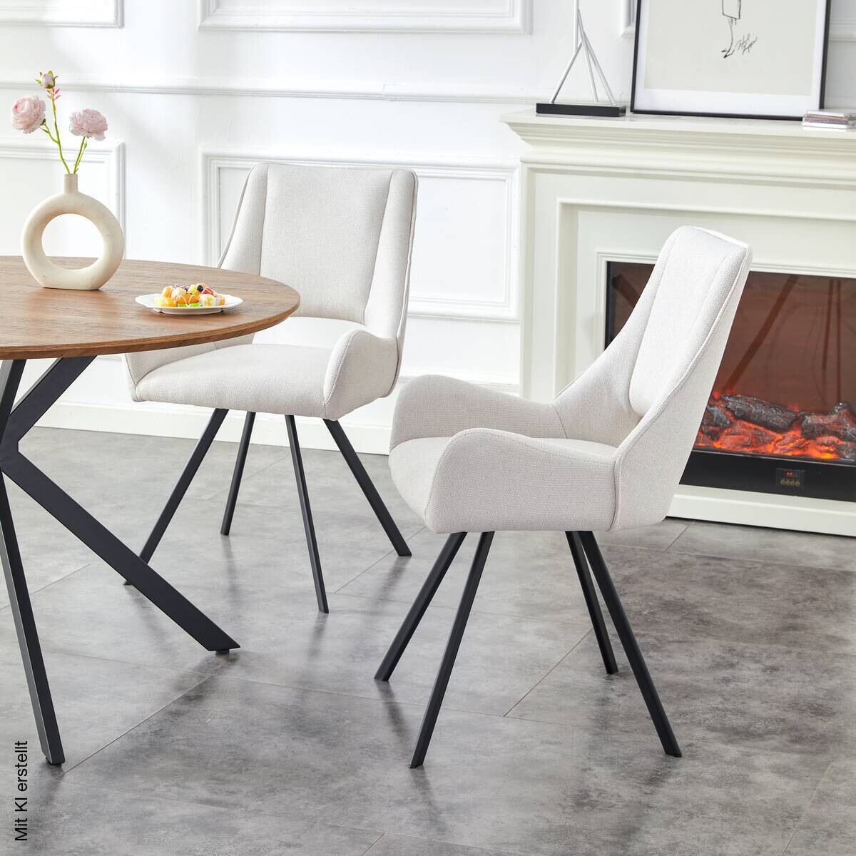 Stuhl HELEN, 2er Set creme Webstoff B/H/T: ca. 56x63x91 cm