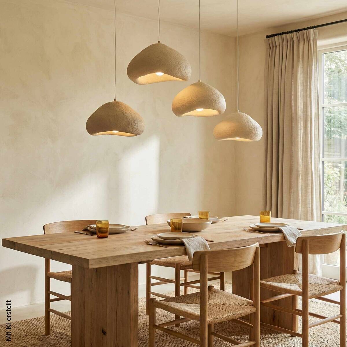 Opviq Pendelleuchte beige Fiberglas Metall B/H/T/L: ca. 154x110x46x154 cm E27 4 Brennstellen