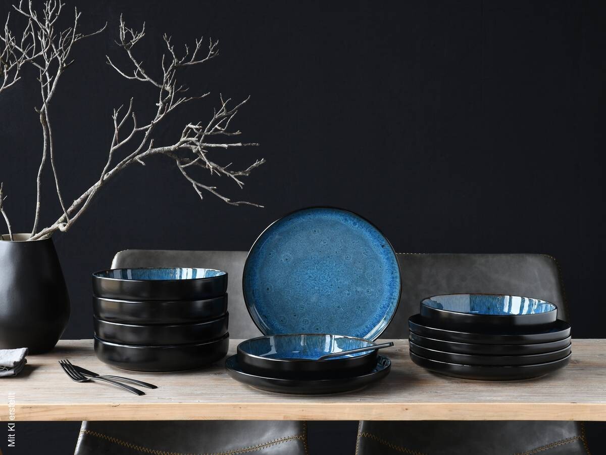 CreaTable Tafelservice Nordic Fjord blau Steinzeug 12 tlg.