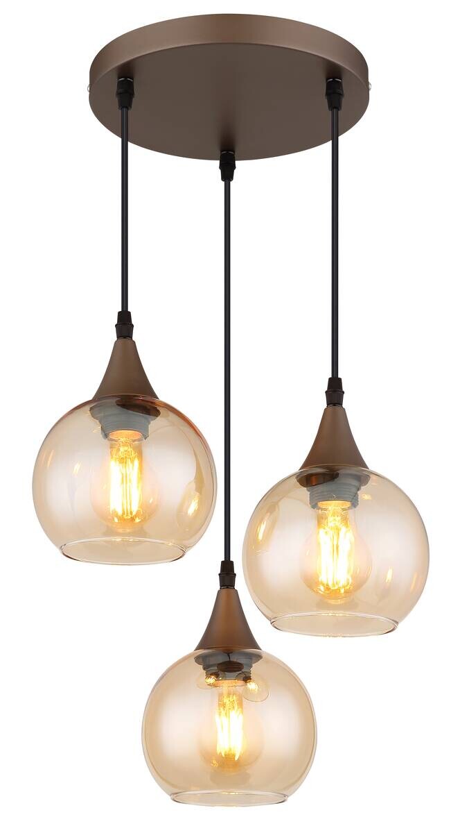 GLOBO Pendelleuchte KELIR Cappuccino Metall Glas H/D: ca. 120x35 cm E27 3 Brennstellen