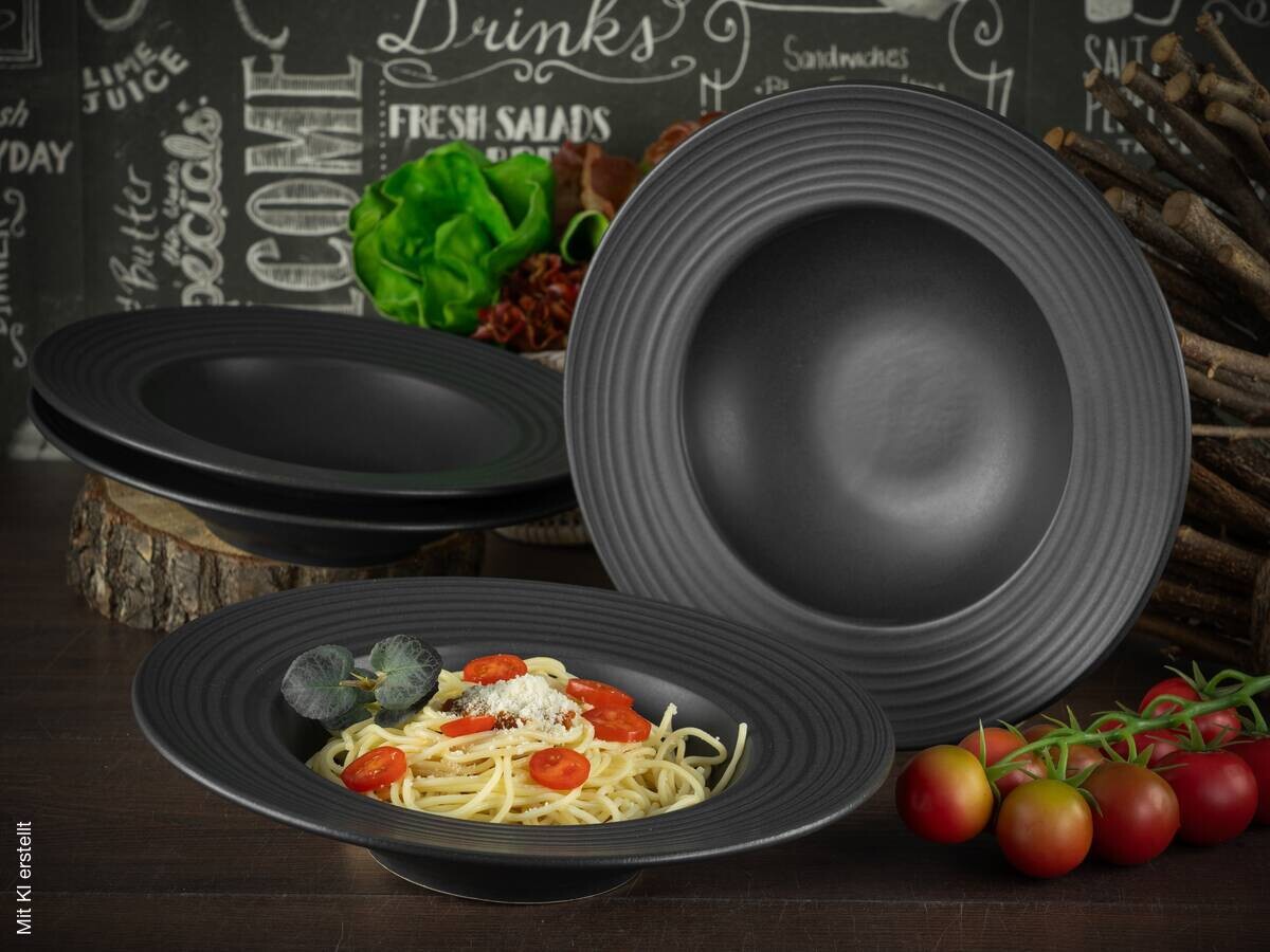 CreaTable Pastateller-Set Lava Stone schwarz Steinzeug D: ca. 32 cm