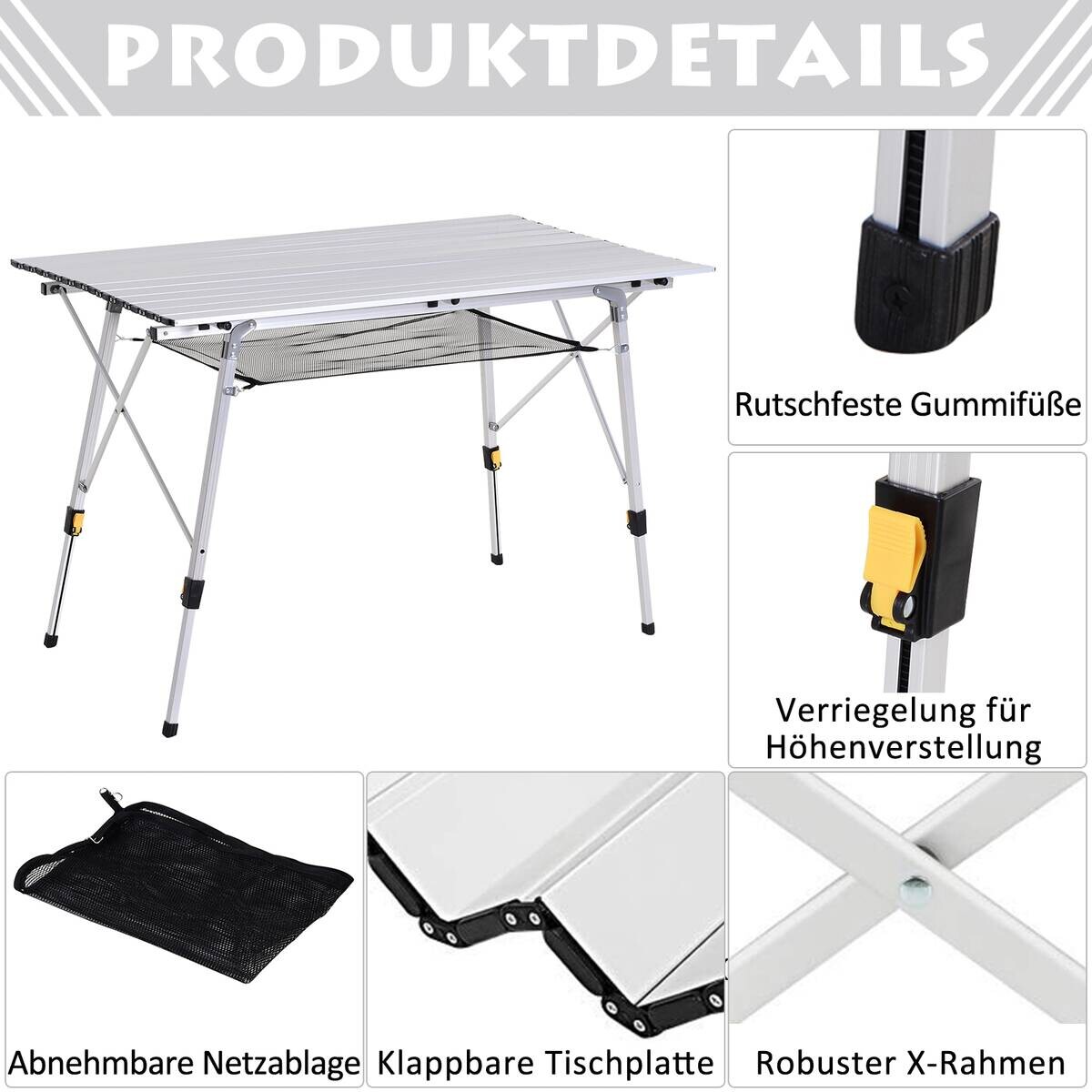 Outsunny Picknicktisch silber Aluminium B/H/L: ca. 70x73x120 cm