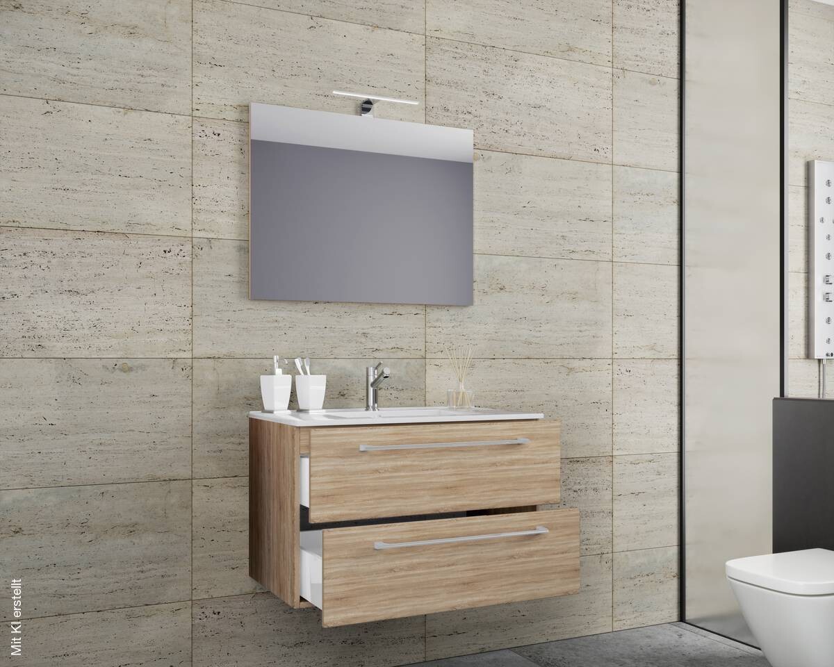 Waschplatz 3tlg-Badinos weiß Eiche Sonoma Nachbildung B/H/T: ca. 60x50x46 cm