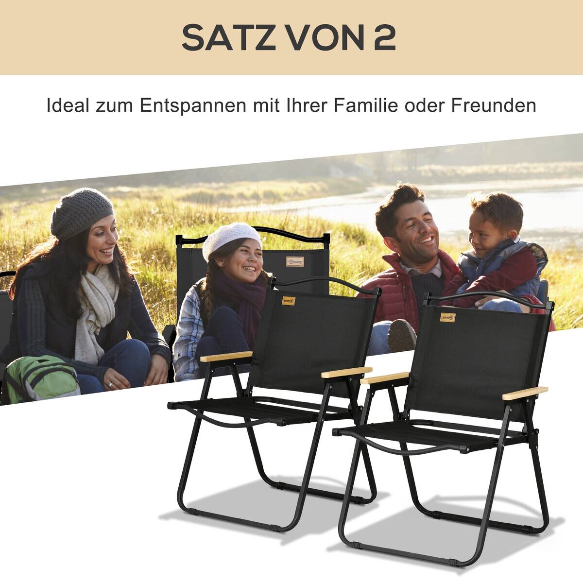 Outsunny Campingstuhl 2er Set schwarz Stahl B/H/L: ca. 59x78x54 cm
