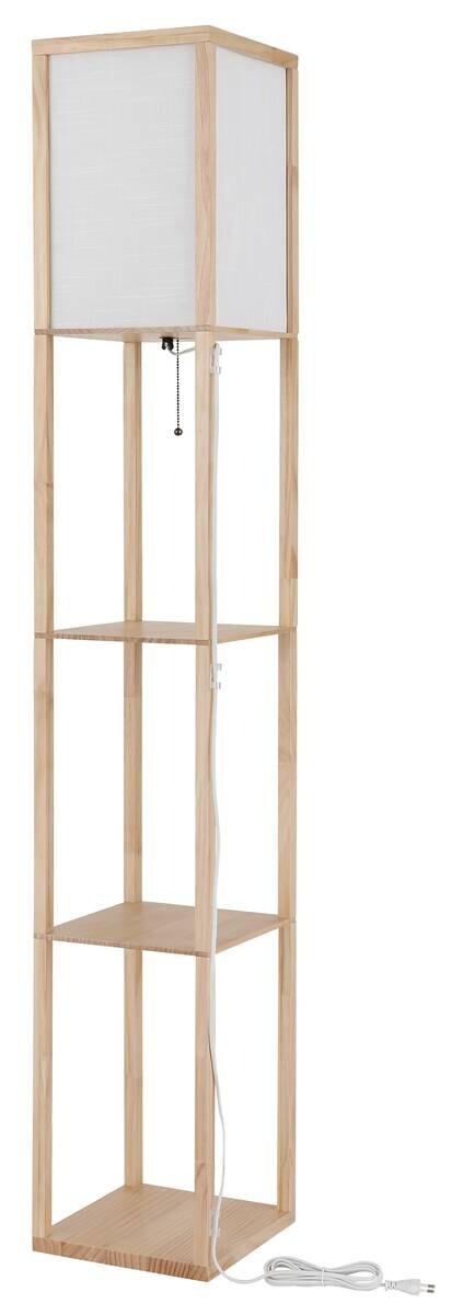 GLOBO Stehlampe hellbraun weiß Textil PVC Holz B/H/L: ca. 26x159x26 cm E27 1 Brennstellen