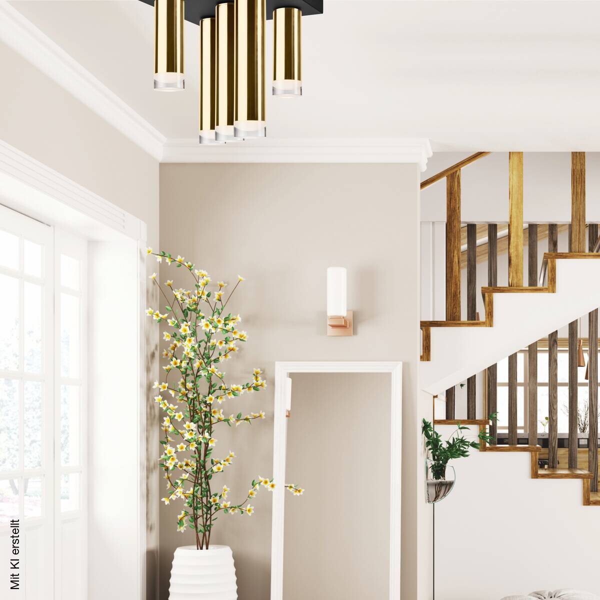 Lamkur Deckenleuchte schwarz gold Stahl B/H/L: ca. 30x31,5x30 cm E27 5 Brennstellen
