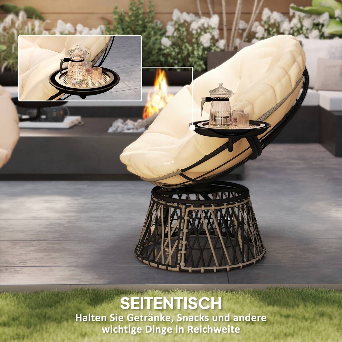 Outsunny Rattan Papasansessel beige Polyethylen B/H/L: ca. 76x88x118 cm