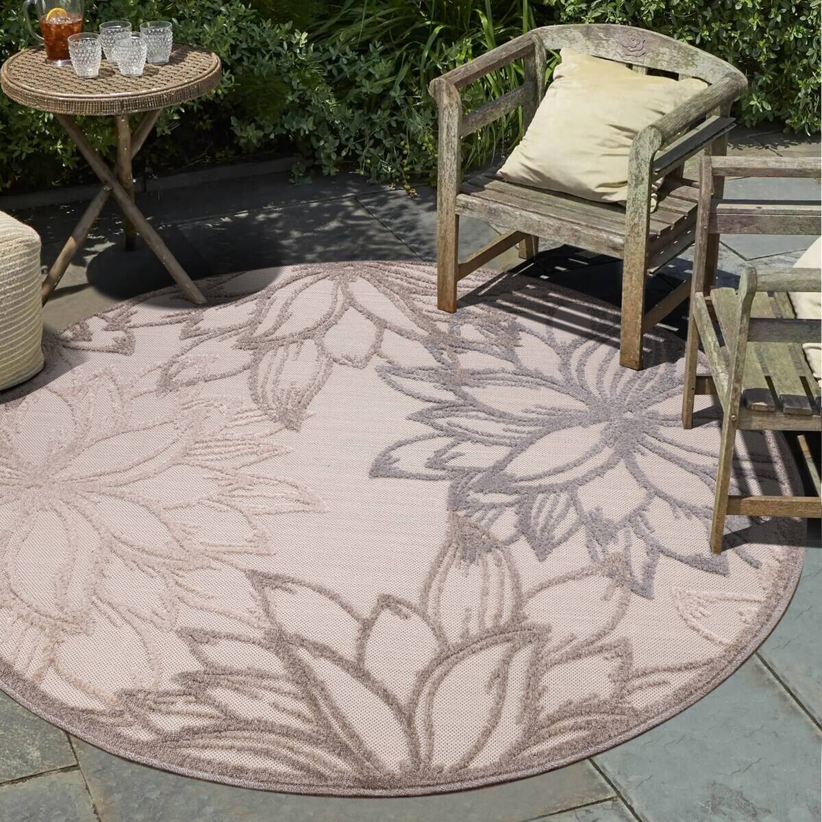 Sanat Outdoorteppich FLORAL creme B/L: ca. 150x150 cm