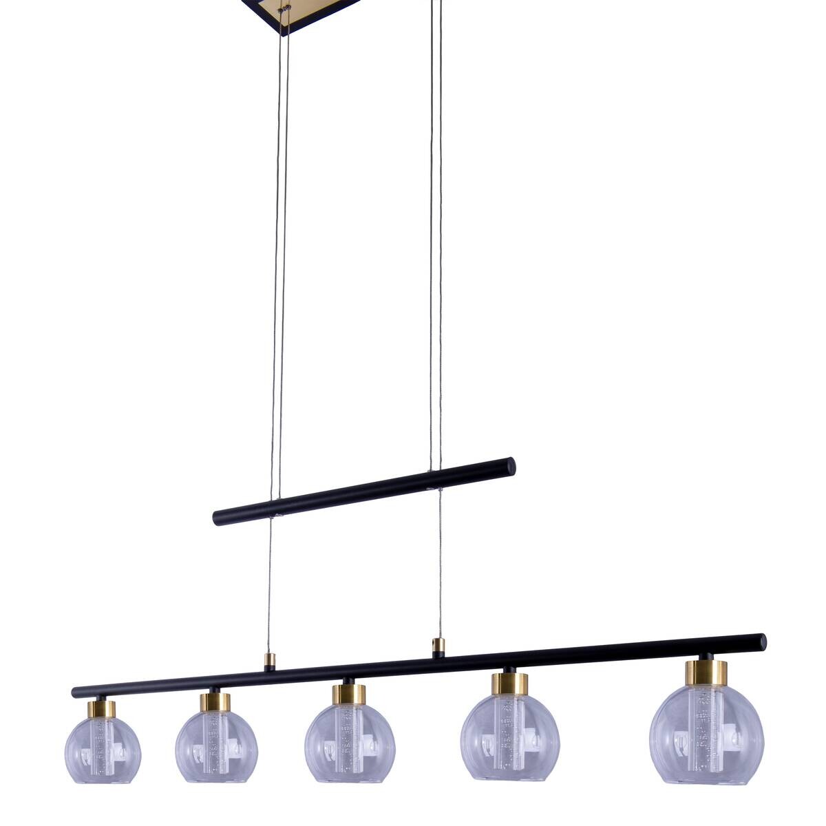 Näve Leuchten Pendelleuchte NV7093222 schwarz Glas Metall B/H/T: ca. 10x150x90 cm 5 Brennstellen