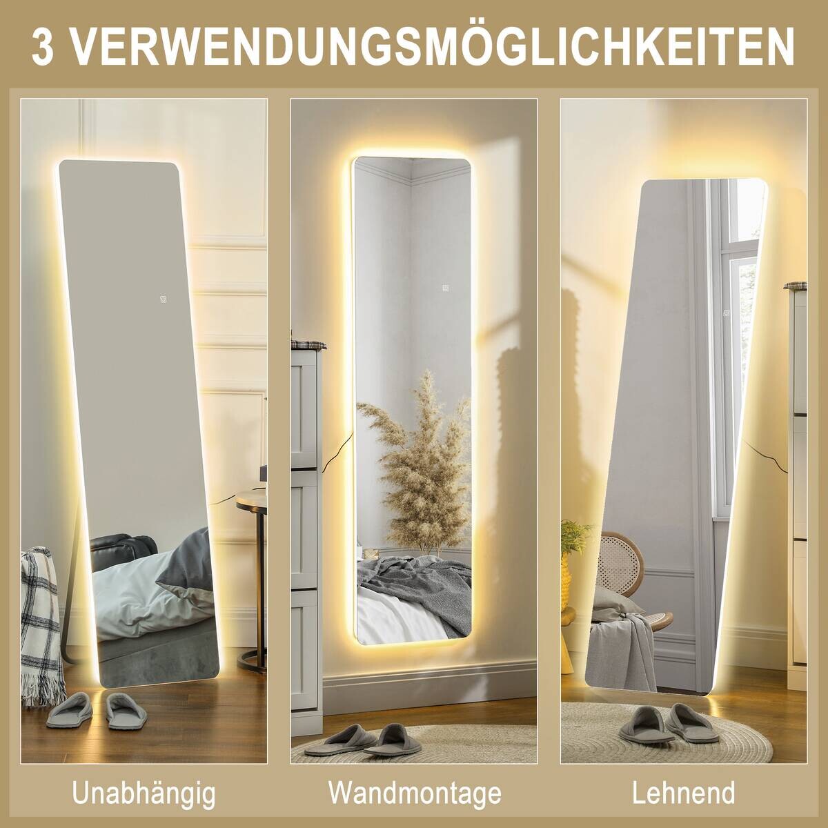 HOMCOM LED-Spiegel transparent B/H/L: ca. 3x150x40 cm