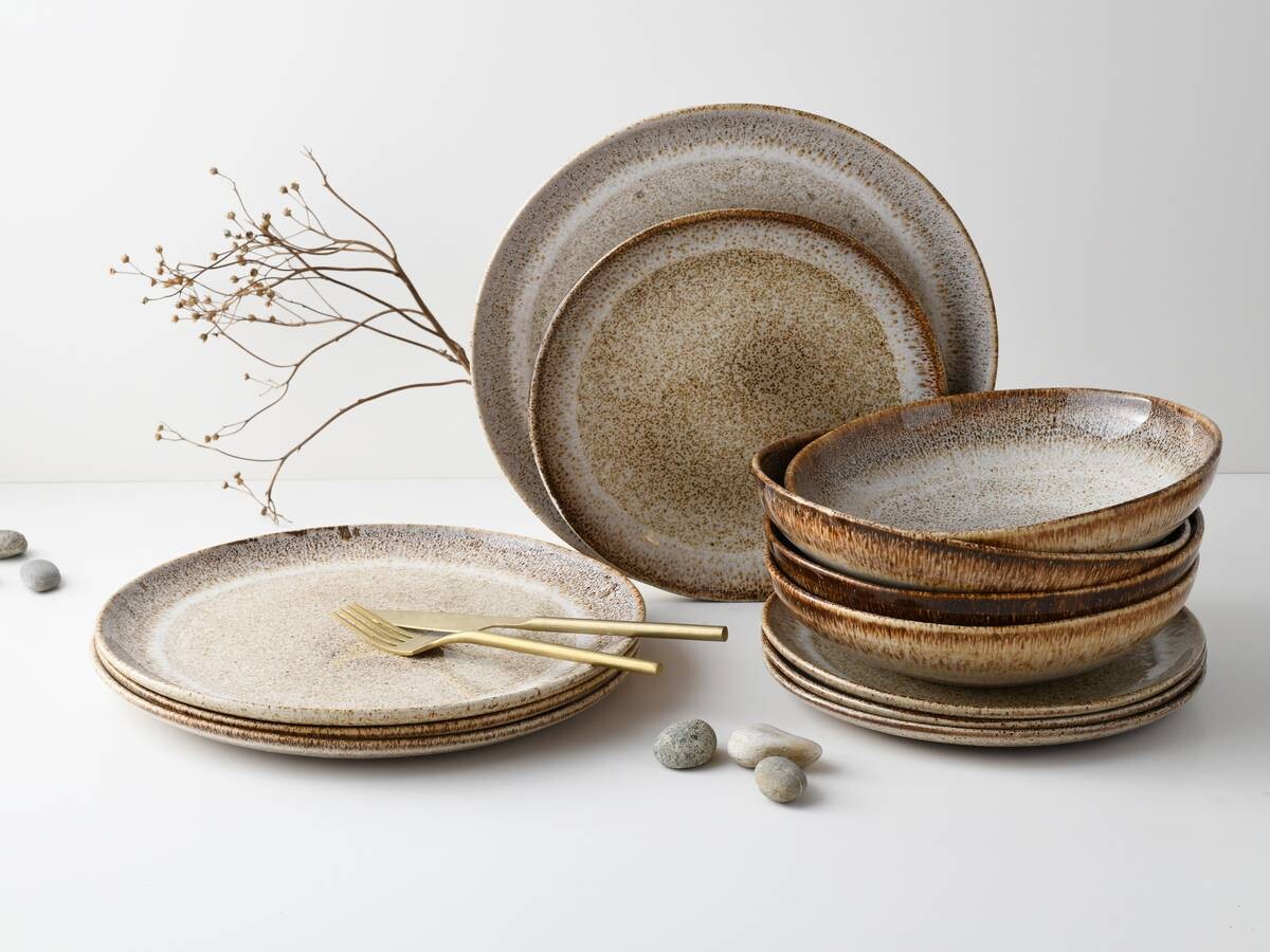 CreaTable Tafelservice STONE TOWN sand Steinzeug 12 tlg.