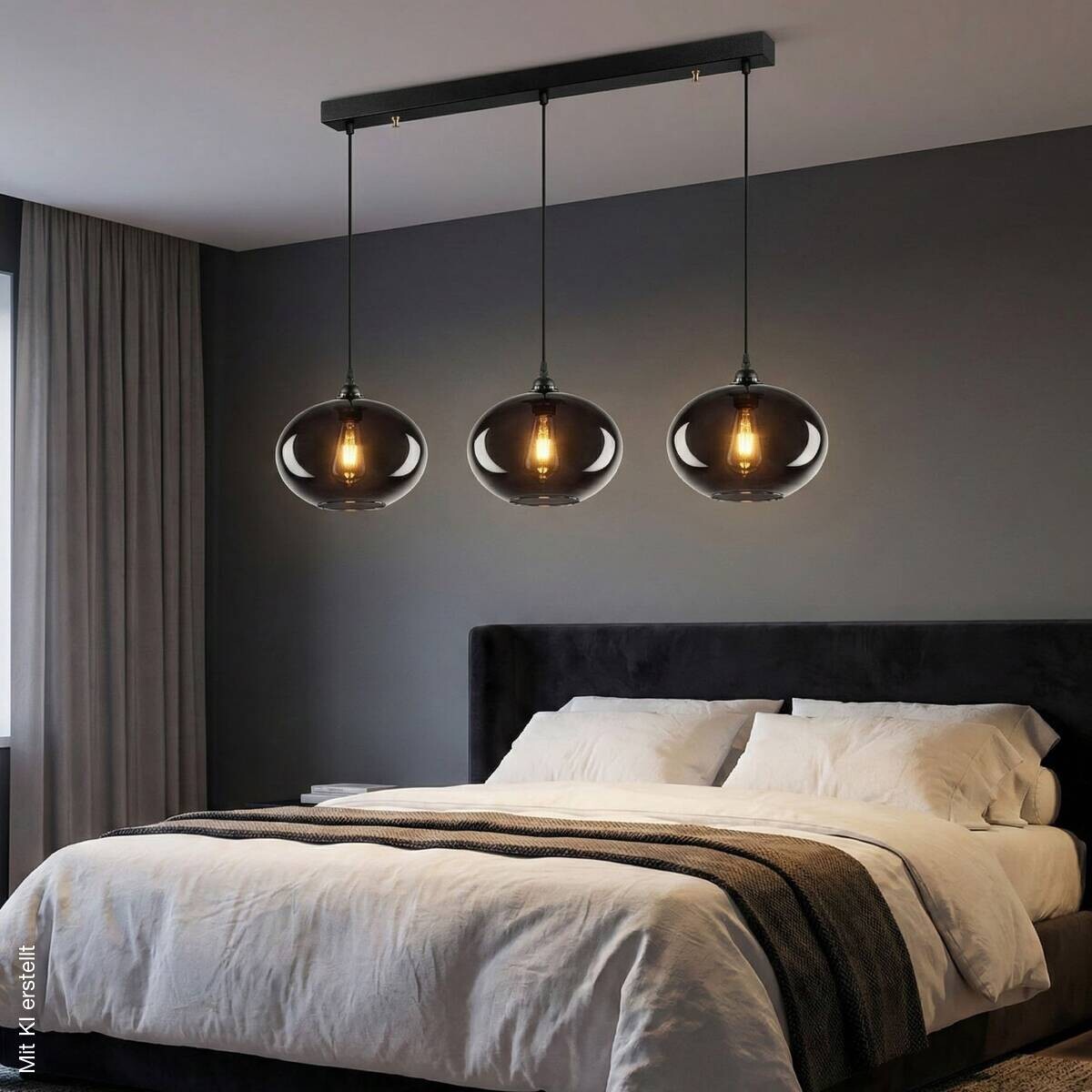 Pendelleuchte grau Rauch Metall Glas B/H/T/L: ca. 97x120x97x97 cm E27 1 Brennstellen