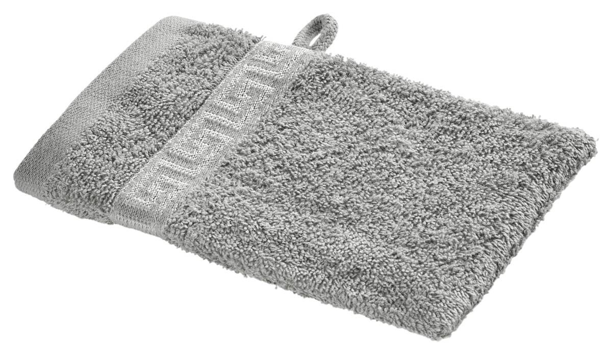 POCOline Waschhandschuh Mäander silber 100% Baumwolle B/L: ca. 15x21 cm