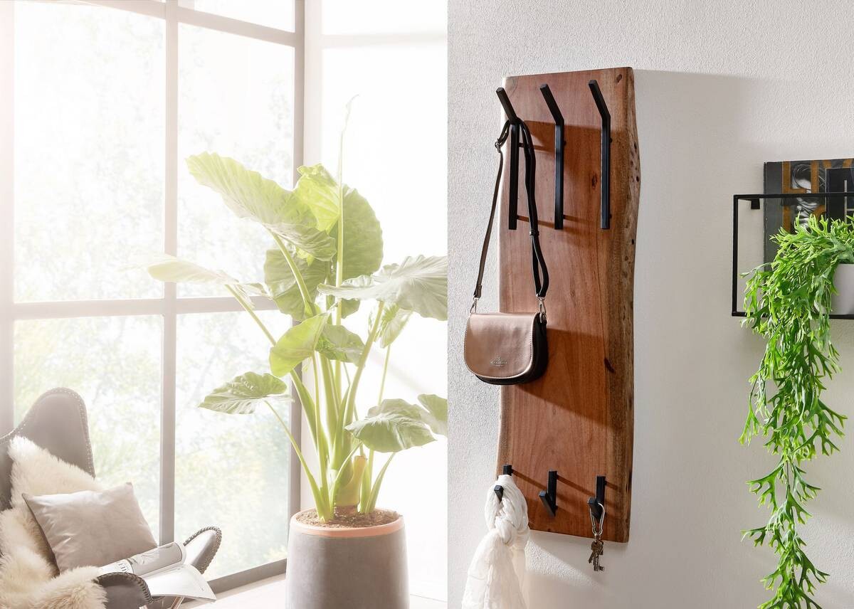 Wandgarderobe natur schwarz pulverbeschichtet B/H/T: ca. 35,5x100x11 cm