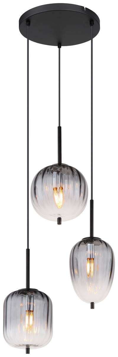 GLOBO Pendelleuchte mattschwarz Glas Metall H/D: ca. 120x46 cm 3 Brennstellen