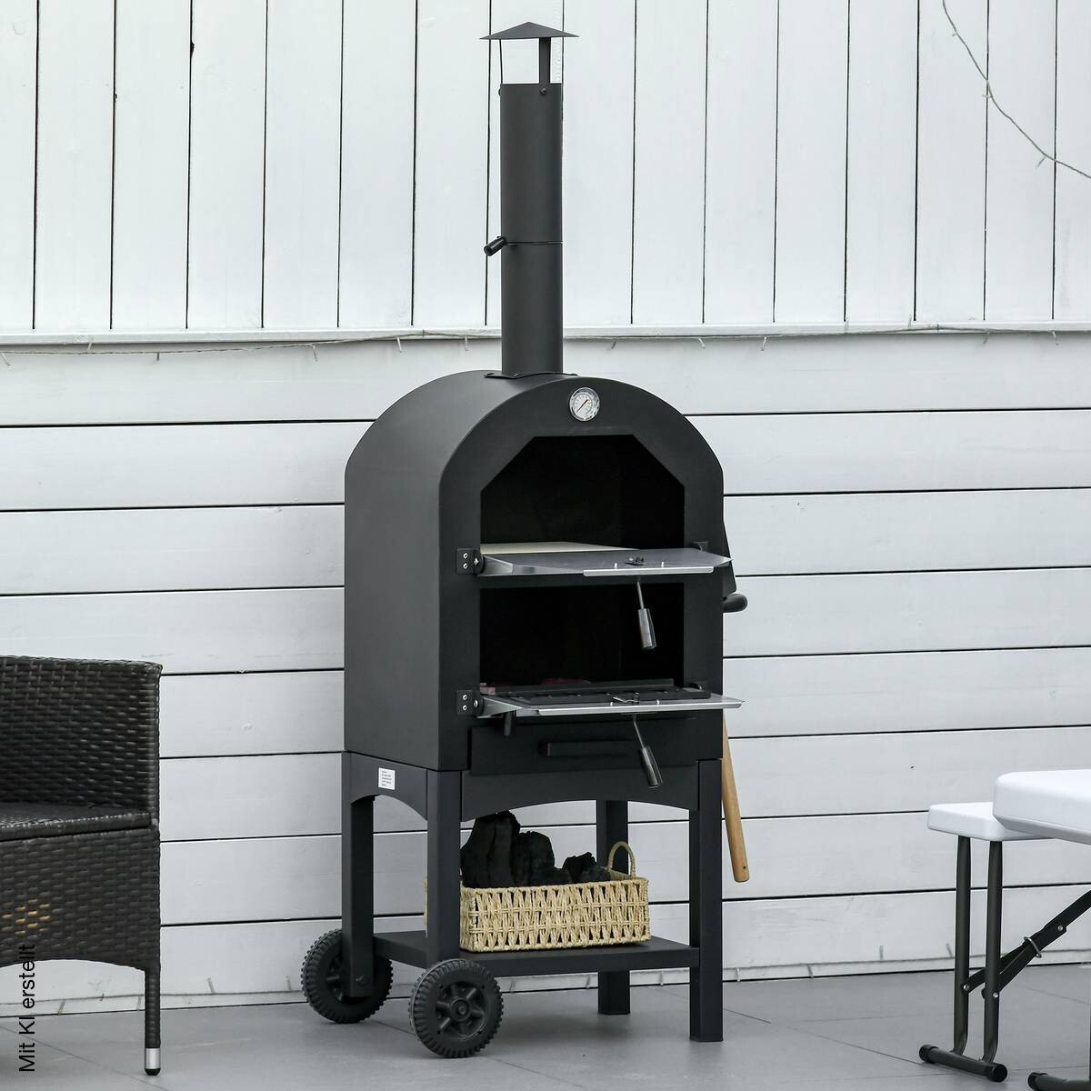 Outsunny Pizzaofen mit Schornstein schwarz Stahl B/H/L: ca. 54x161x63 cm