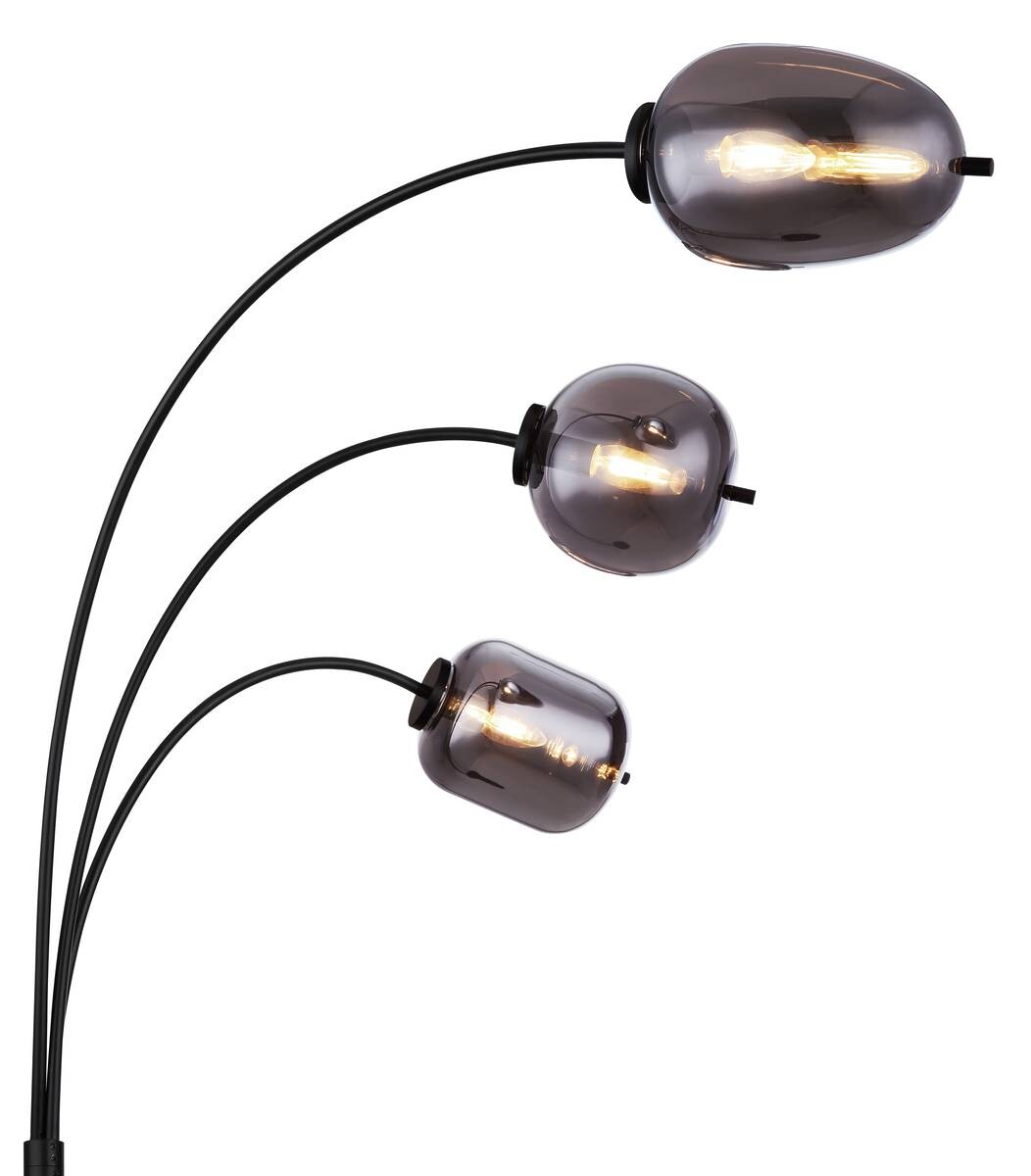 GLOBO Stehlampe Blacky mattschwarz Metall Glas B/H/T: ca. 60x175x80 cm 3 Brennstellen