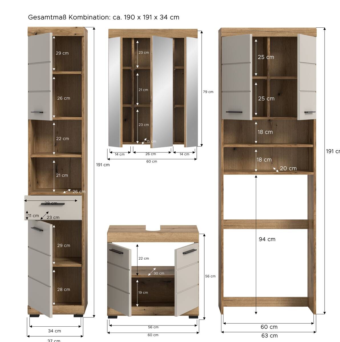 Badezimmer-Set Scout Evoke Oak Nachbildung Kaschmirgrau Nachbildung B/H/T: ca. 190x191x34 cm