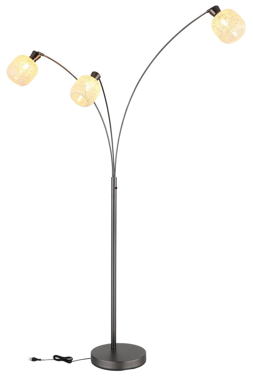 GLOBO Stehlampe Chrom schwarz Metall Glas B/H/L: ca. 14x133x35 cm 3 Brennstellen
