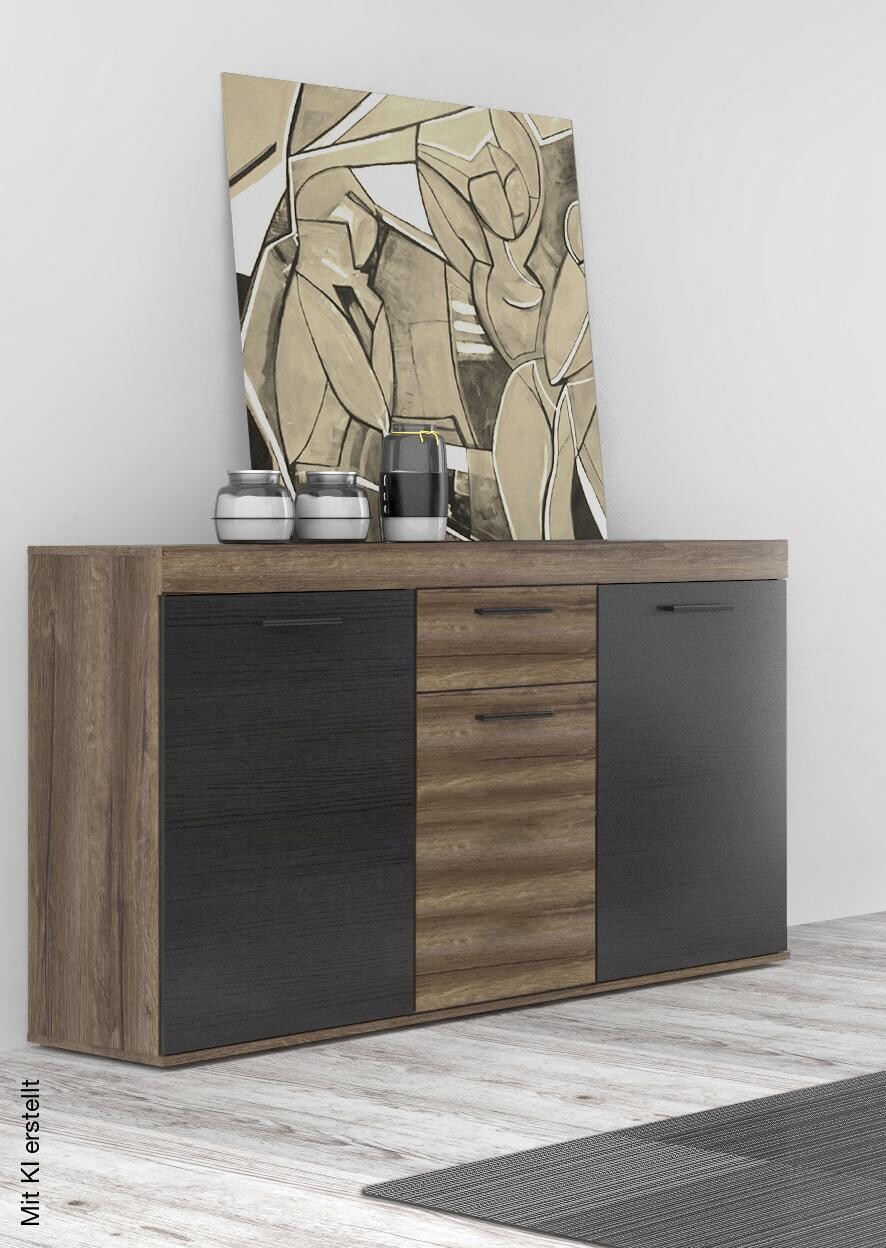 Sideboard Eiche Schlamm Nachbildung schwarz Eiche Nachbildung B/H/T: ca. 139,7x88,3x41,3 cm