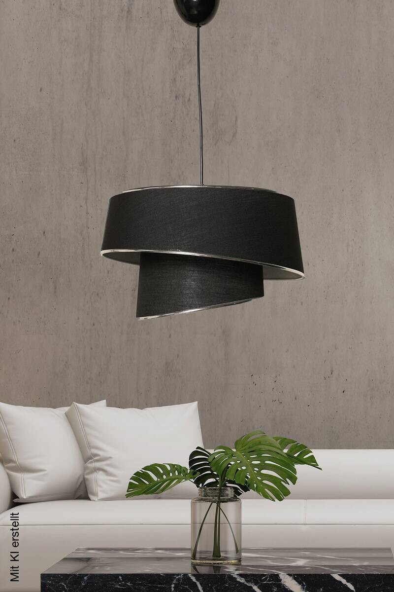Opviq Pendelleuchte Barette silber schwarz Metall Stoff B/H/L: ca. 32x70x32 cm E27 1 Brennstellen