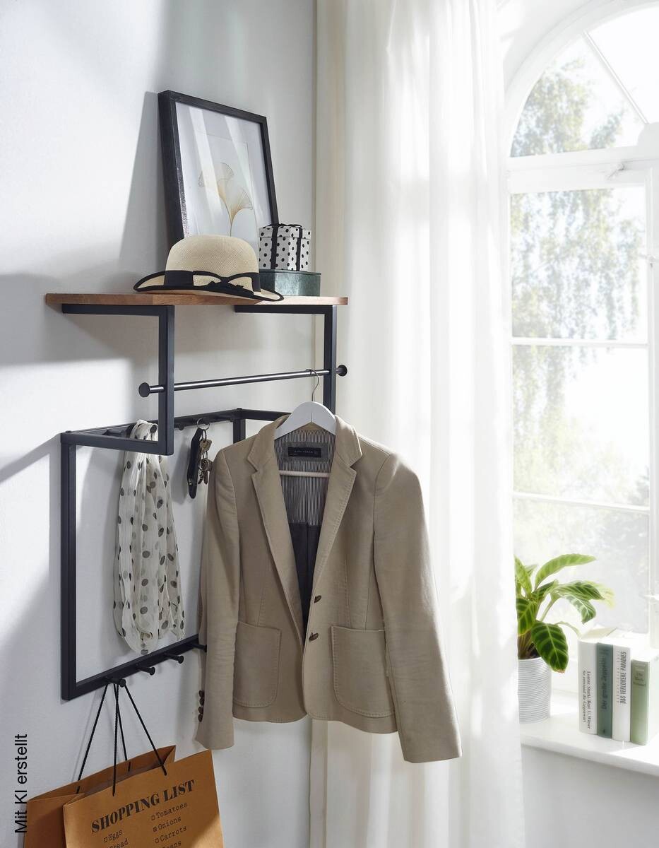 Garderobe natur schwarz pulverbeschichtet B/H/T: ca. 60x76x26 cm