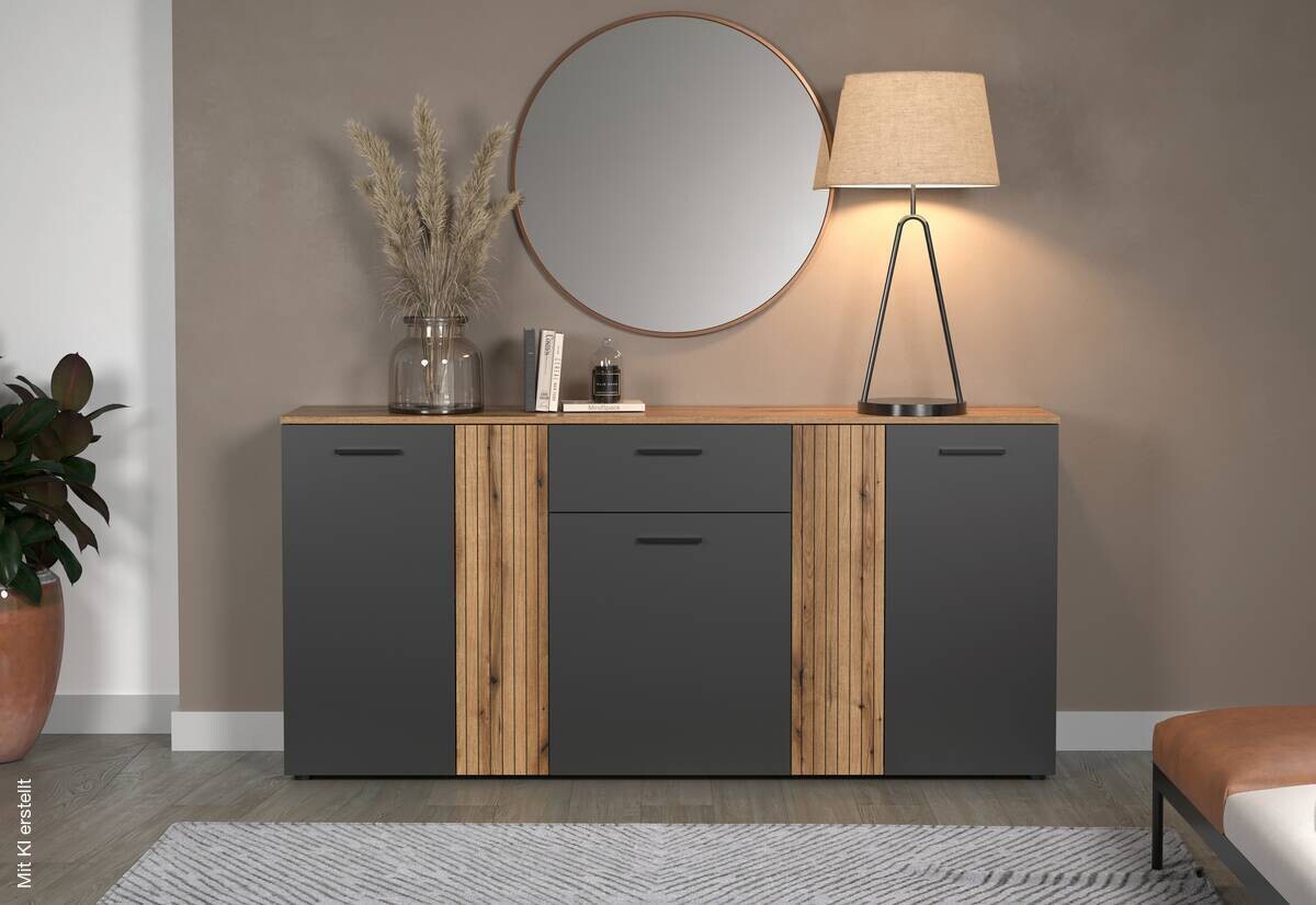 Kommode Esteban anthrazit Eiche Evoke Coast Nachbildung B/H/T: ca. 181x86x38 cm