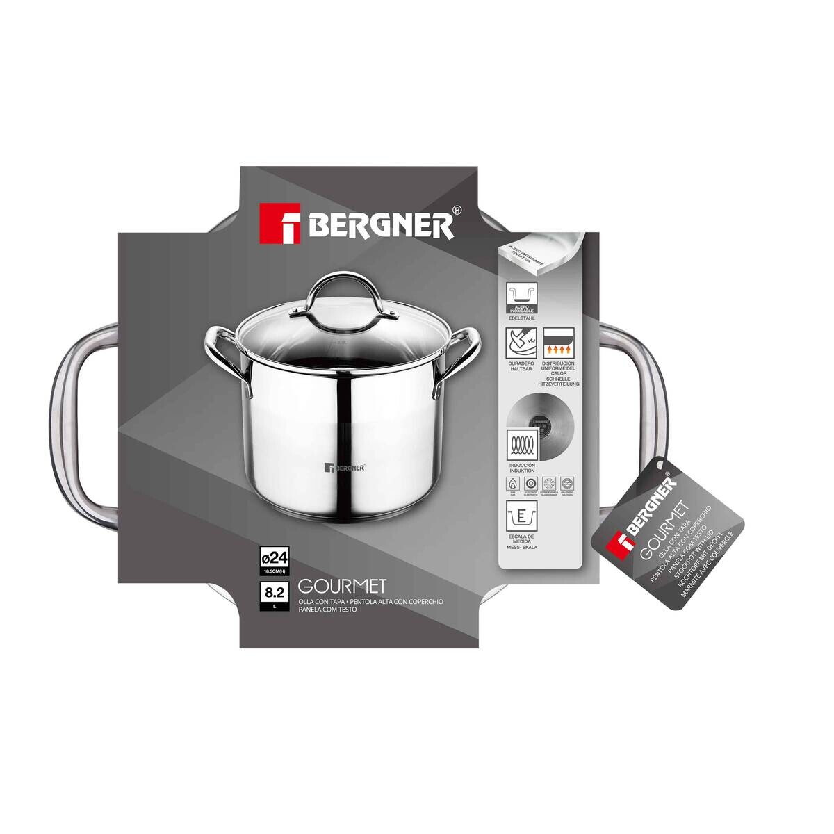 BERGNER Großraumtopf Gourmet silber Edelstahl H/D: ca. 18,5x24 cm