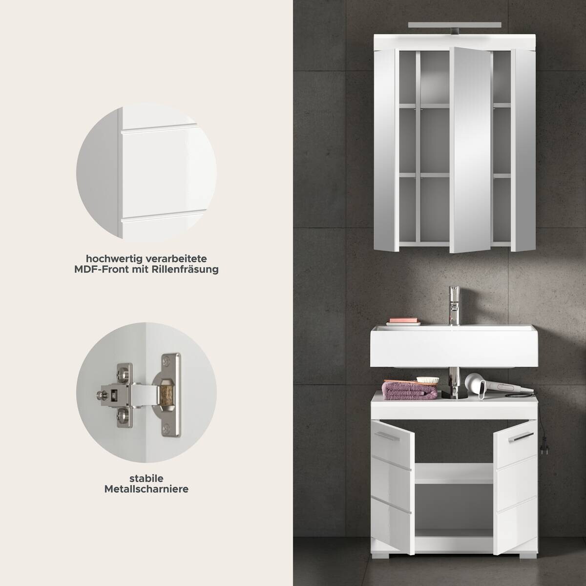 Badezimmer-Set Scout weiß weiß Hochglanz B/H/T: ca. 60x191x34 cm