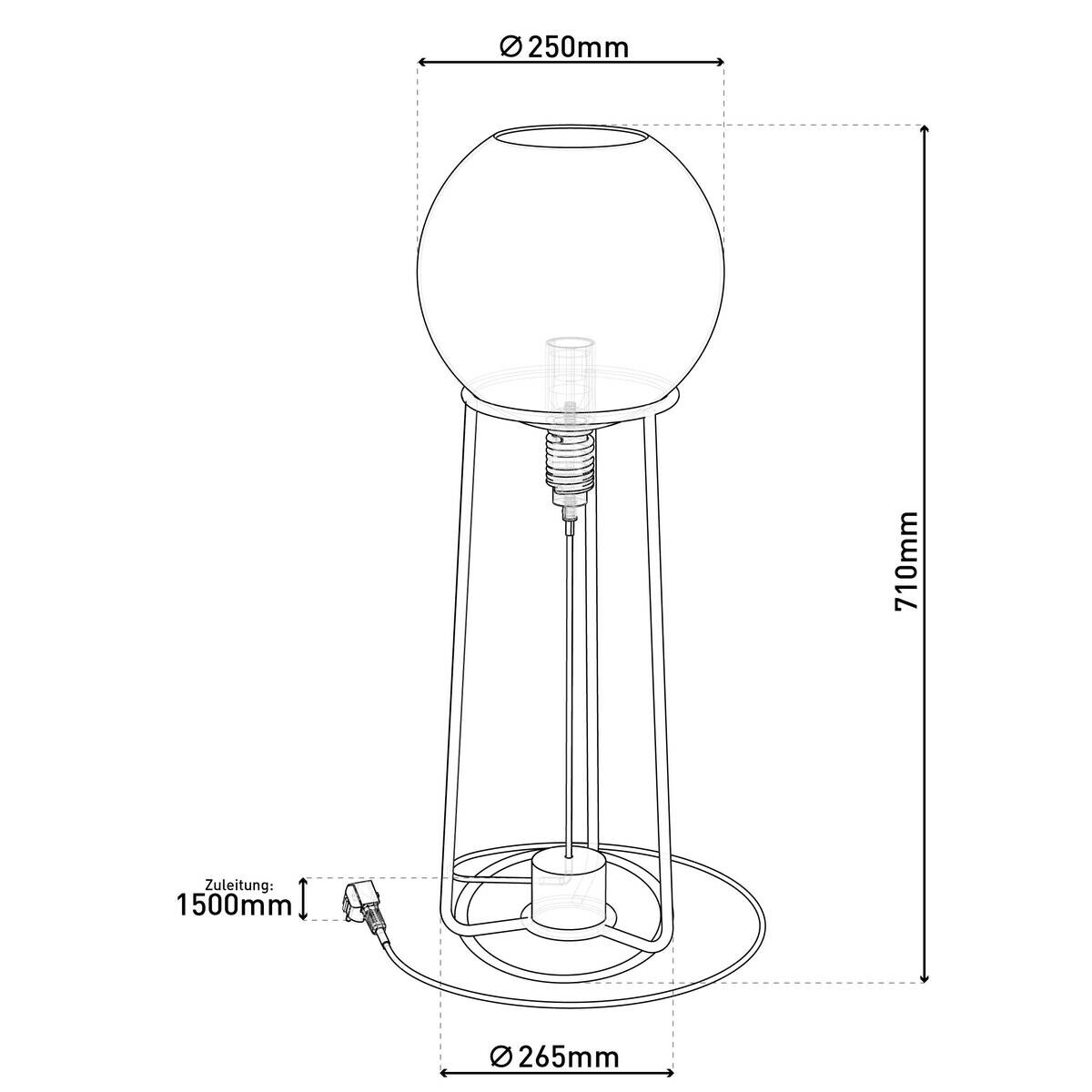 Näve Leuchten Tischleuchte 3181222 schwarz Metall Glas B/H/T: ca. 26,5x71x26,5 cm E27 1 Brennstellen