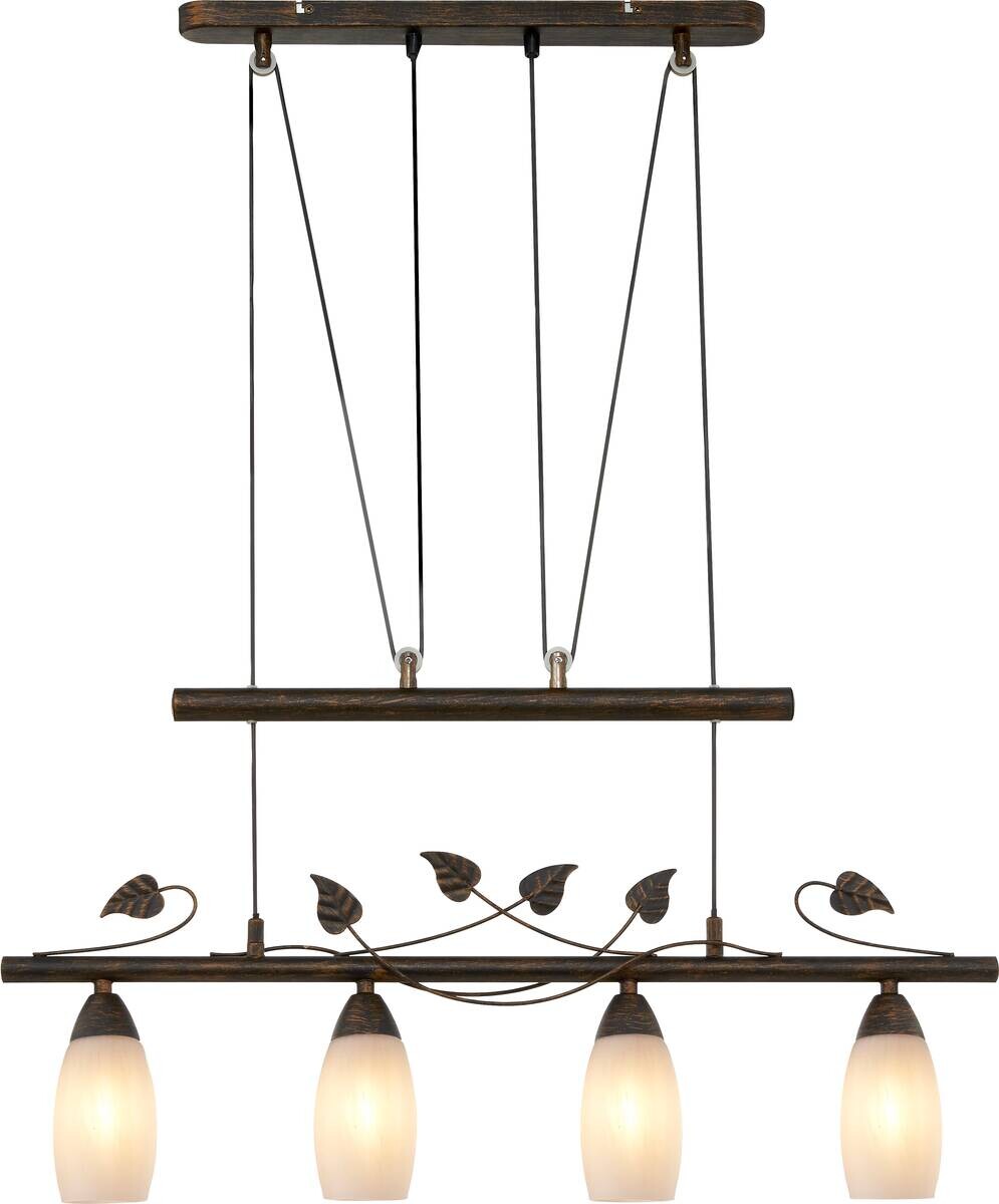 GLOBO Pendelleuchte VENEZIA 30800423X rost warmweiß Metall Glas B/H/L: ca. 72x160x10 cm E14 4 Brennstellen